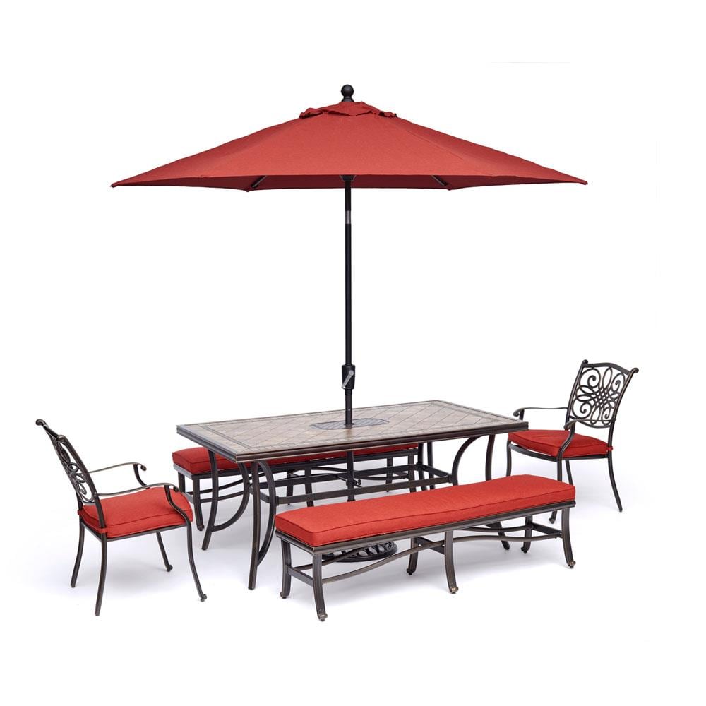 Hanover MONDN5PCBN-RED-SU Monaco 5-Piece Red Patio Dining Set with Red Cushions