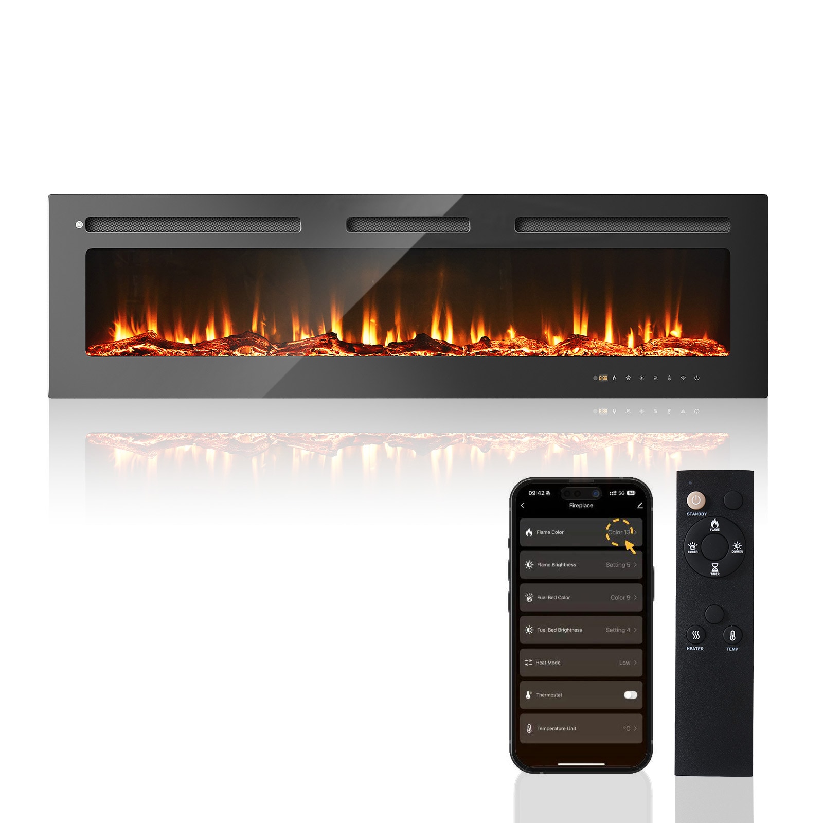 AOXUN 60-in W Black Wall mount Infrared quartz Wall-mount Electric Fireplace with Remote Control Included #AX-30460B