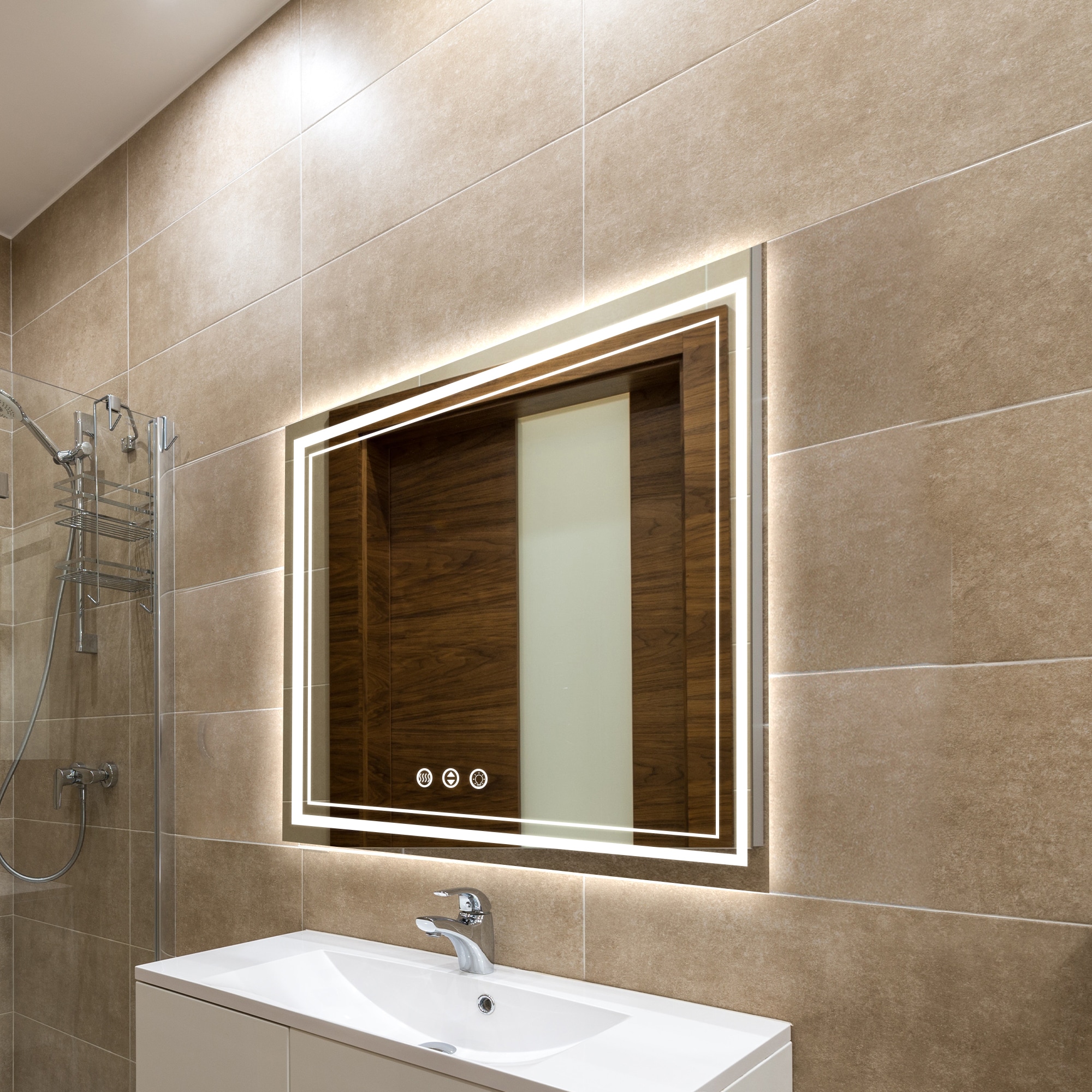 CASAINC MC04-2436SF1 36-in x 30-in Polished Frameless Rectangle Dimmable LED Lighted Fog Free Bathroom Vanity Mirror ( Sliver )