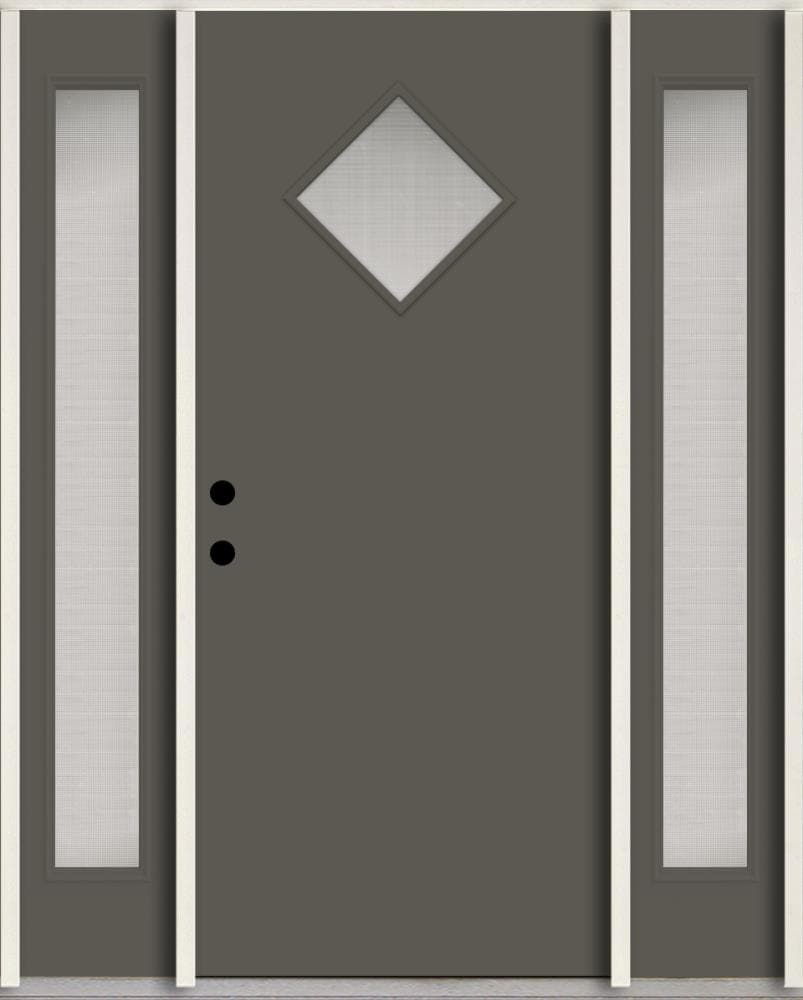 RELIABILT LO1067443 Spotlights 60-in x 80-in x 4-5/8-in Fiberglass 1/4 lite Right-hand inswing Thunder Gray Paint Painted Prehung Front Door with Sidelights Insulating core