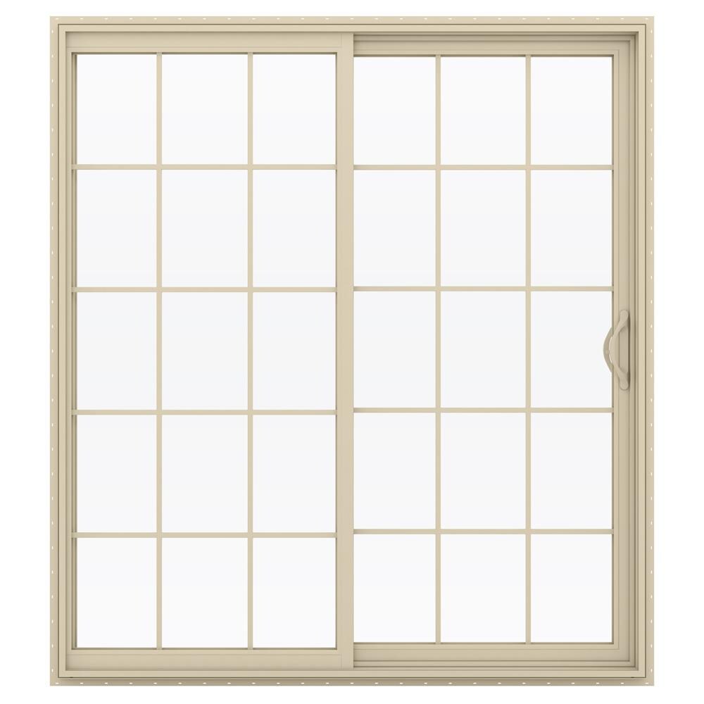 JELD-WEN LOWOLJW181500102 72-in x 80-in x 4-9/16-in Jamb Low-E argon Grilles between the glass , Almond Vinyl Right-hand Sliding Double Patio Door Screen Included
