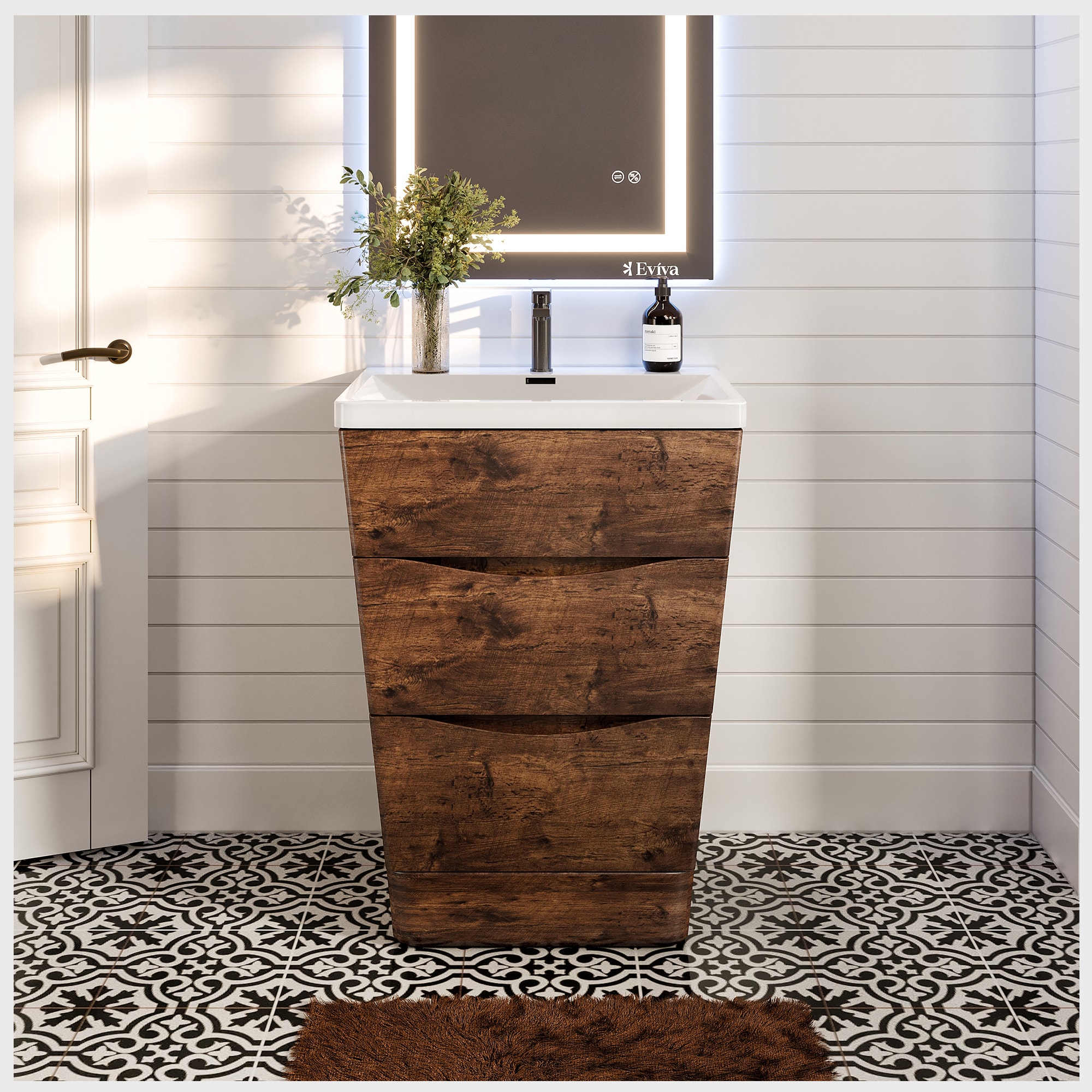 Eviva EVVN650-25RSWD Victoria 25-in Rosewood Single Sink Bathroom Vanity with White Acrylic Top