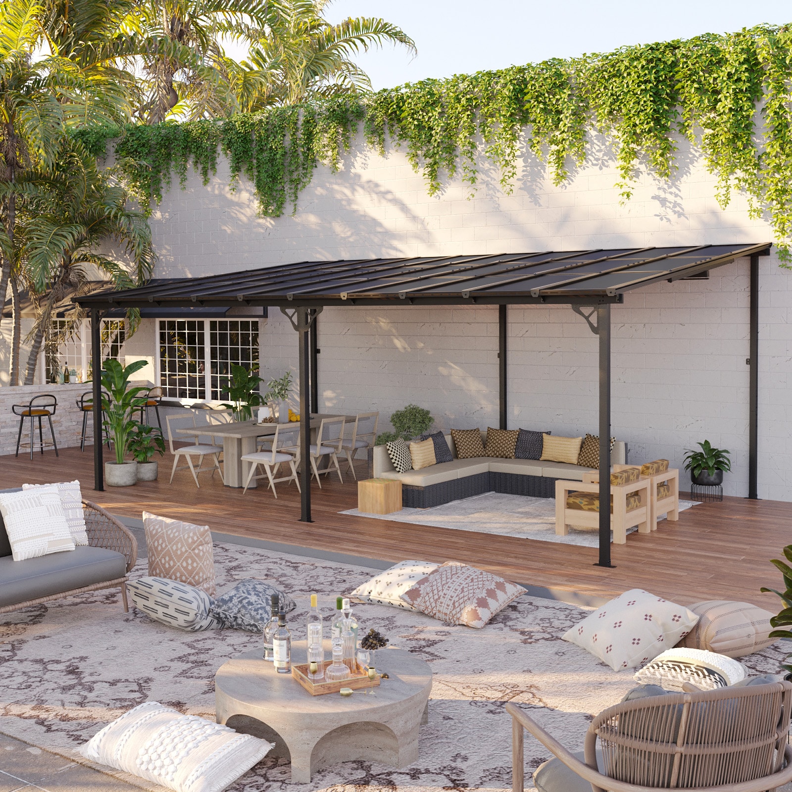 Bapipro BPGB401G42 Pergola 20-ft W x 12-ft L x 8-ft 2-in H Gray Metal Freestanding Pergola