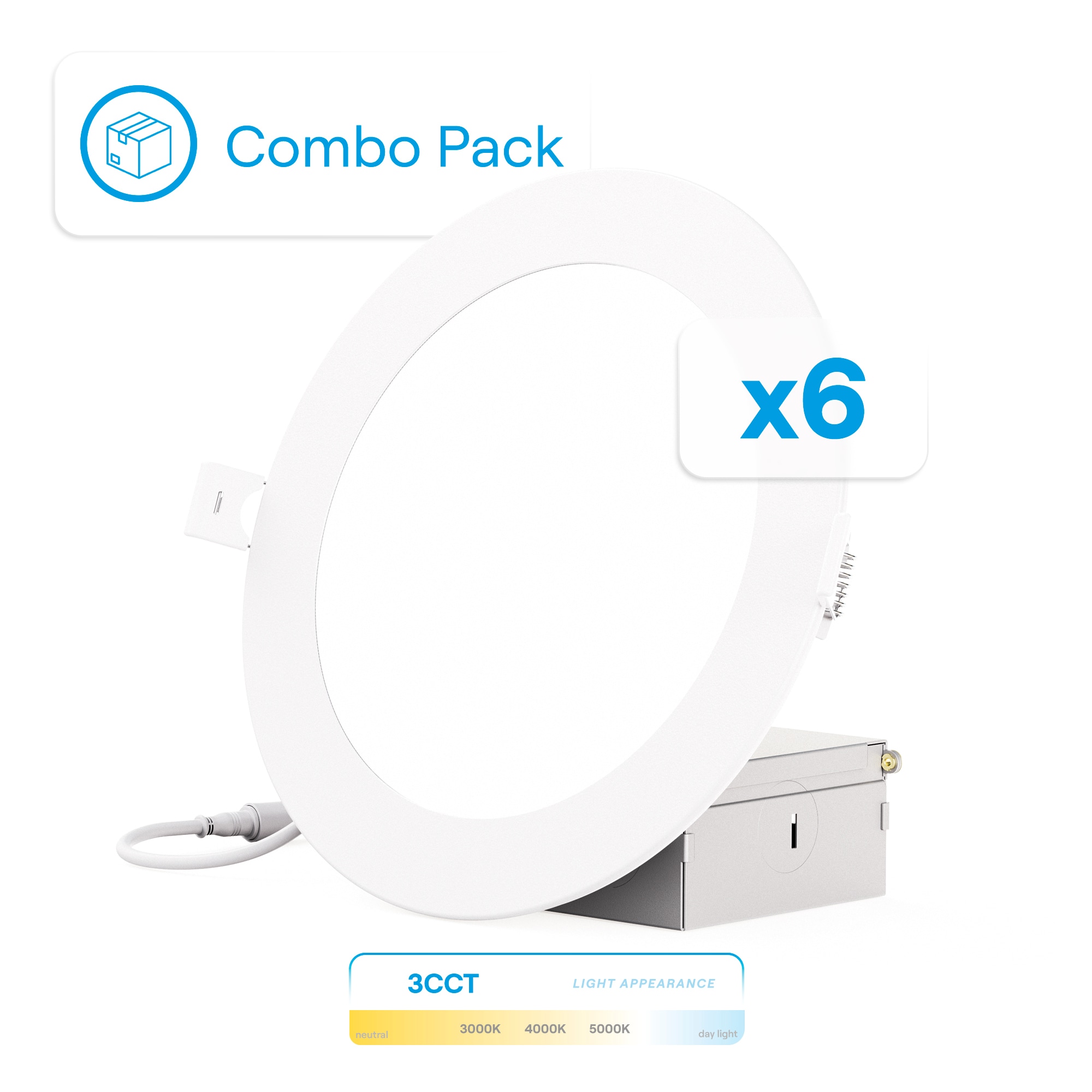 Infibrite IB-002-7-12W-HL-6PK Elite White 6-in 1050 -Lumens Switchable Round Dimmable LED Canless Wet rated Recessed Downlight 6 -Pack