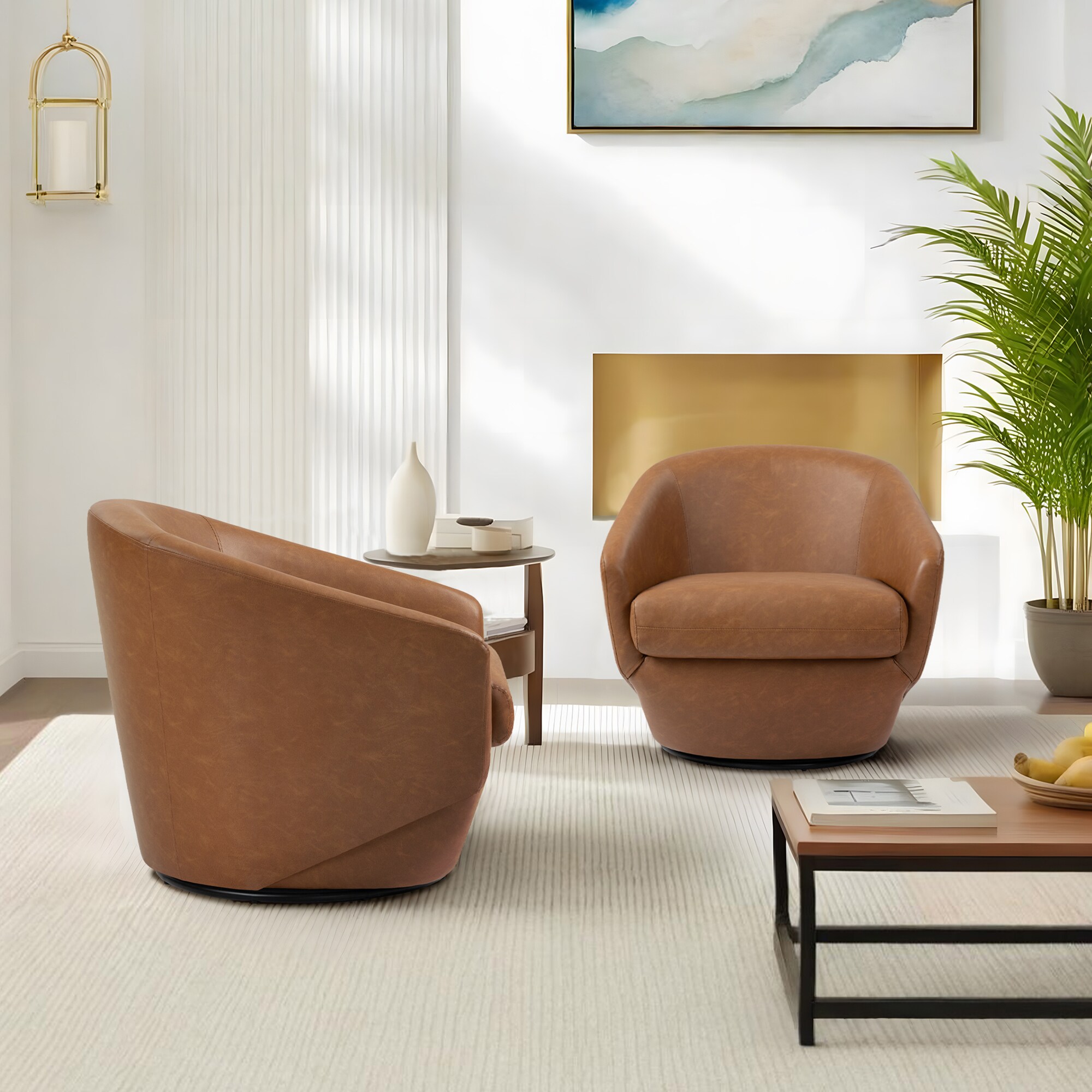 Dreamsidea Semi Surround Backrest Leather Upholstered Swivel Accent ...