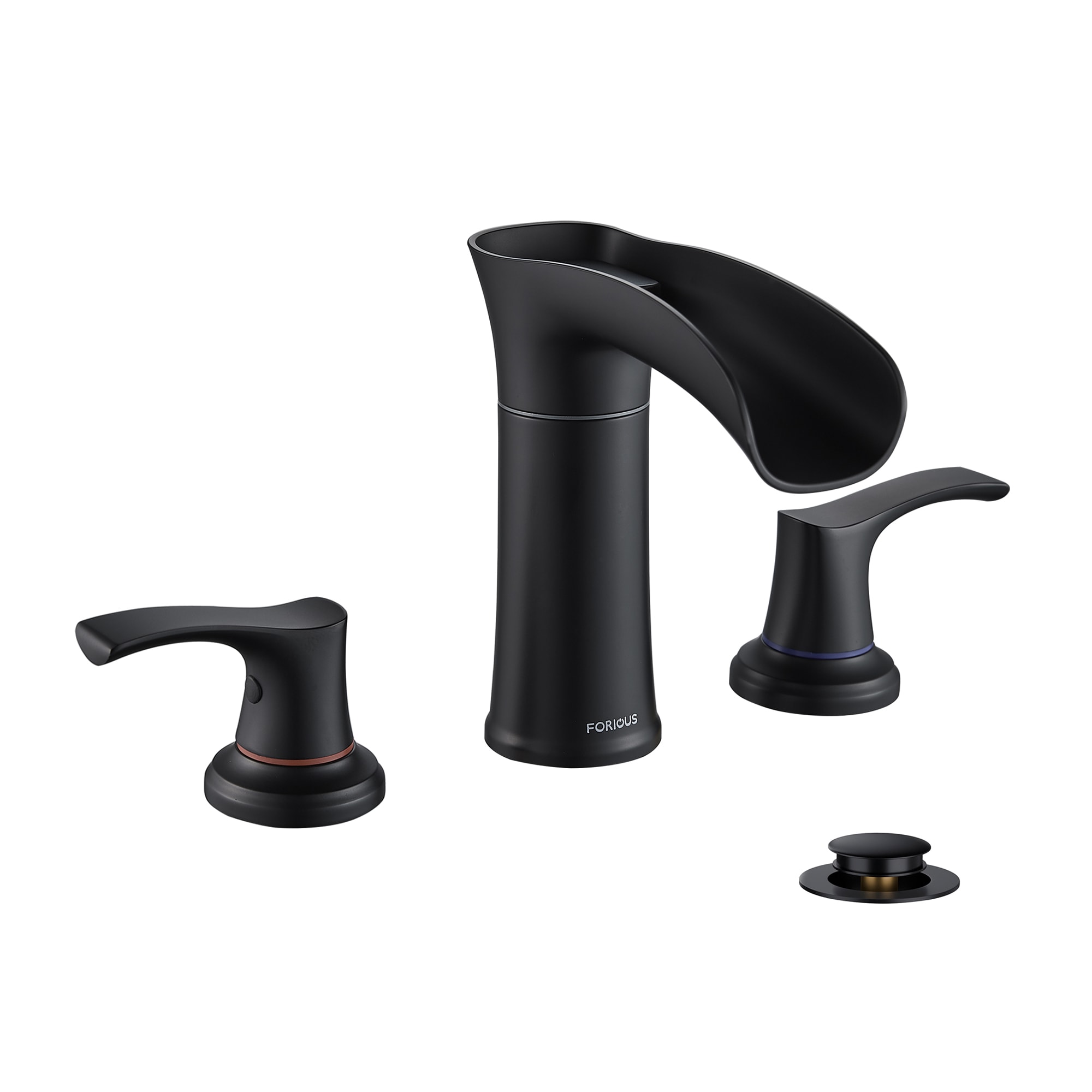 FORIOUS LL03701MB Matte Black Widespread 2-handle Waterfall Commercial/Residential Handle Bathroom Sink Faucet with Drain