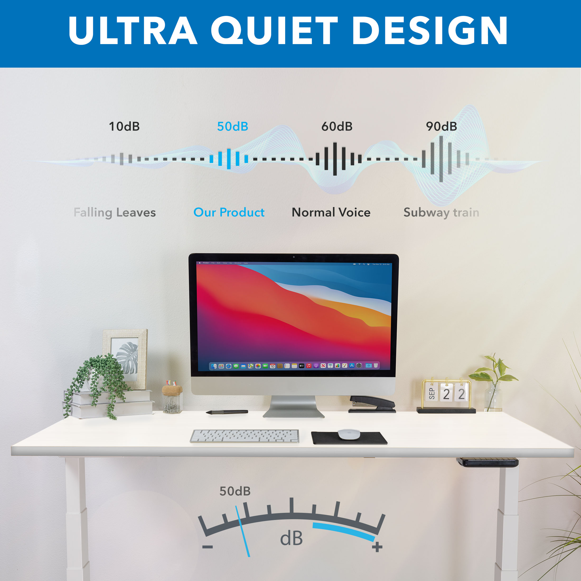 Elevate 47'' White Dual Motor Electric Sit-Stand Desk with Touchscreen Control