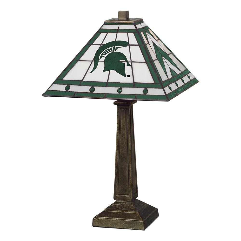 Michigan State Spartans Plate Rolled in on The lamp Base Other Design JS Table Lamp with Chrome Colored Shade 