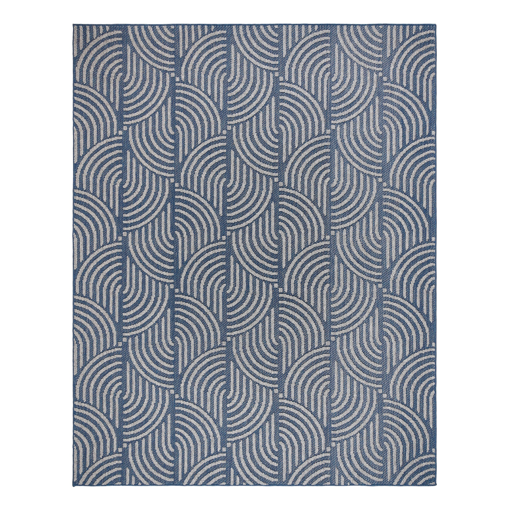 allen + roth 28226 Rounded Shores 8 x 10 (ft) Polyester Navy Gray Rectangular Indoor Geometric Area rug