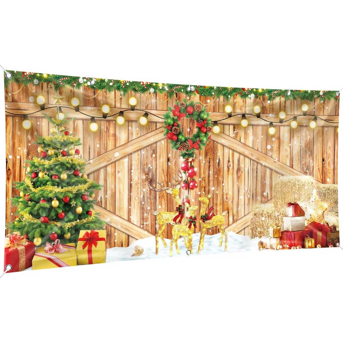 Aoibox  Christmas Garage Door Banner 13 x 6 ft Large Polyester Merry Christmas and Happy New Year Outdoor Photo Backdrop 1 Piece Holiday Decor