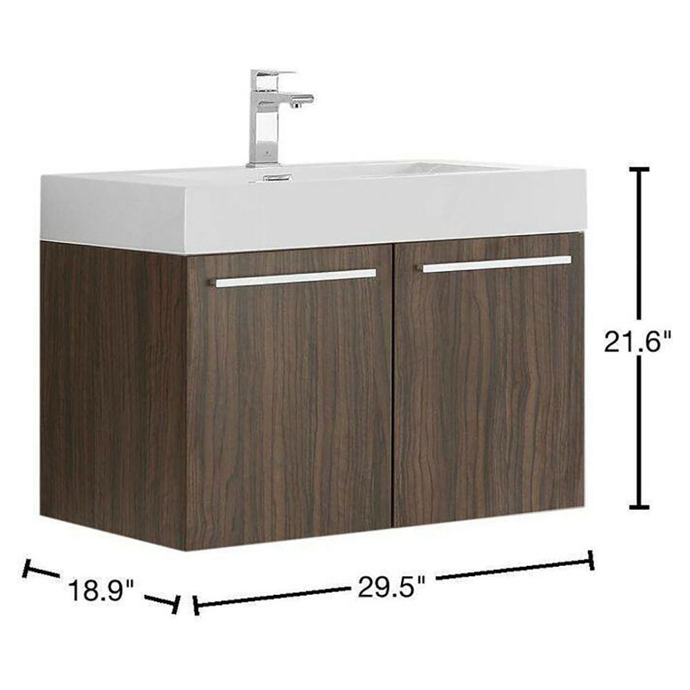 Fresca Vista 30-in Walnut Single Sink Floating Bathroom Vanity with ...