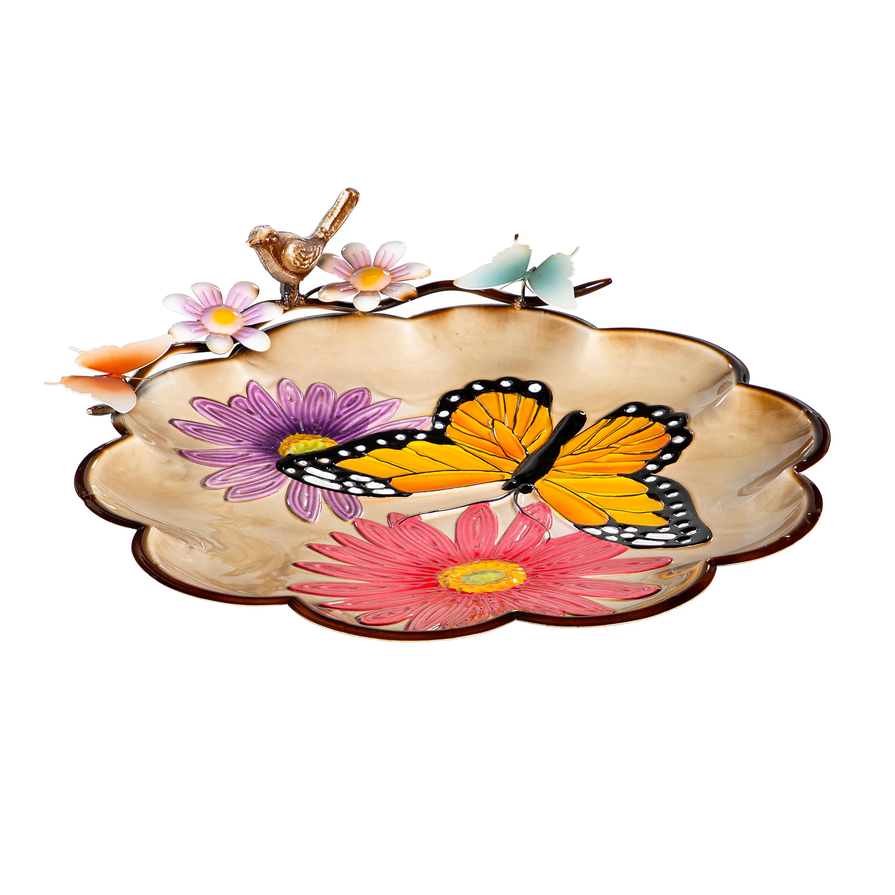 Evergreen 2GB7319 4.4-Inches H Multi-color Metal Birdbath bowl