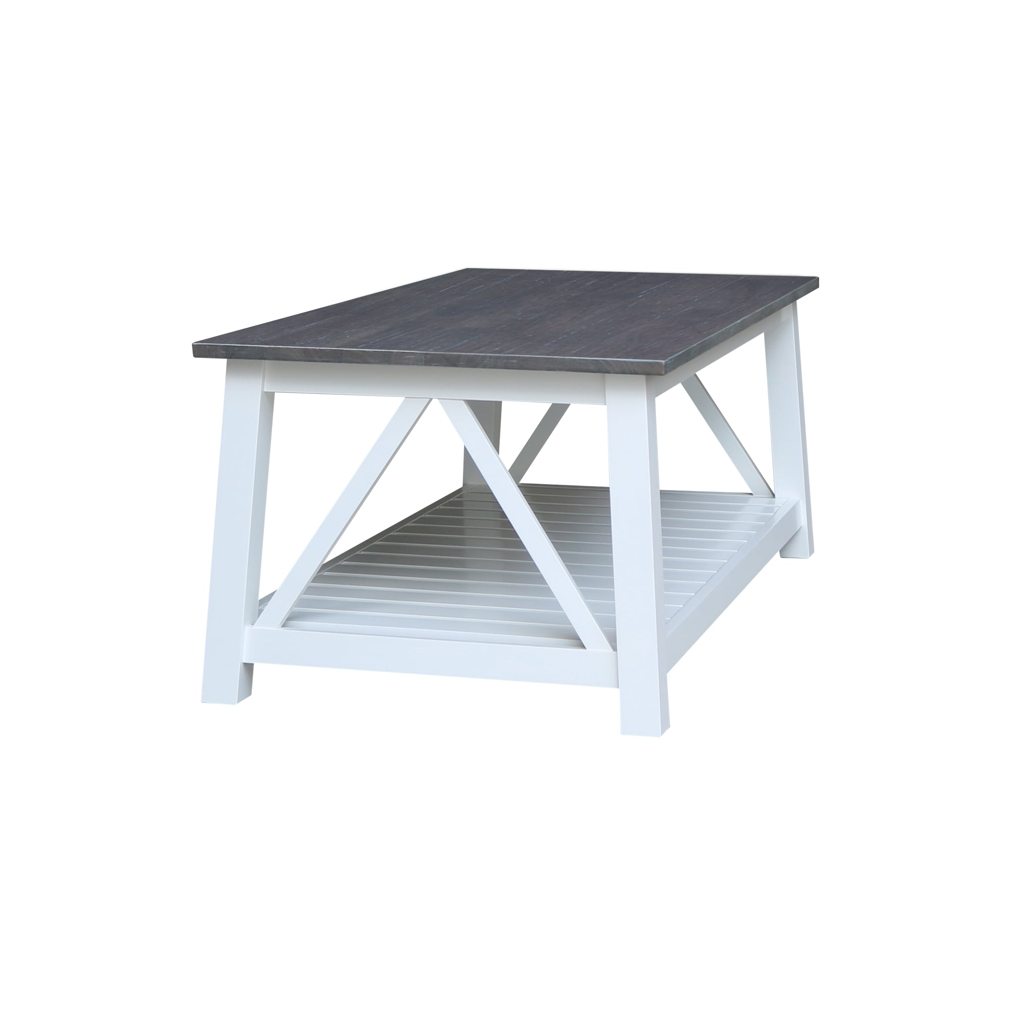 Surrey White and Heather Gray Solid Wood Rectangular Coffee Table