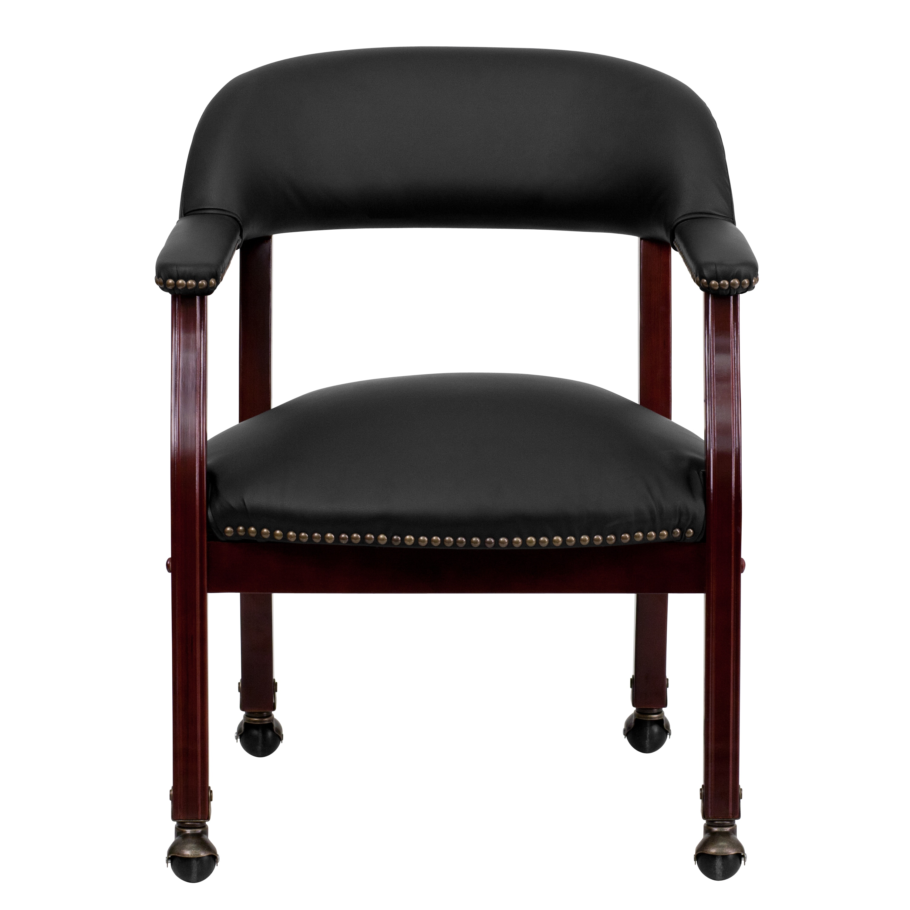 Black Leather Mid-Back Conference Chair with Wood Frame