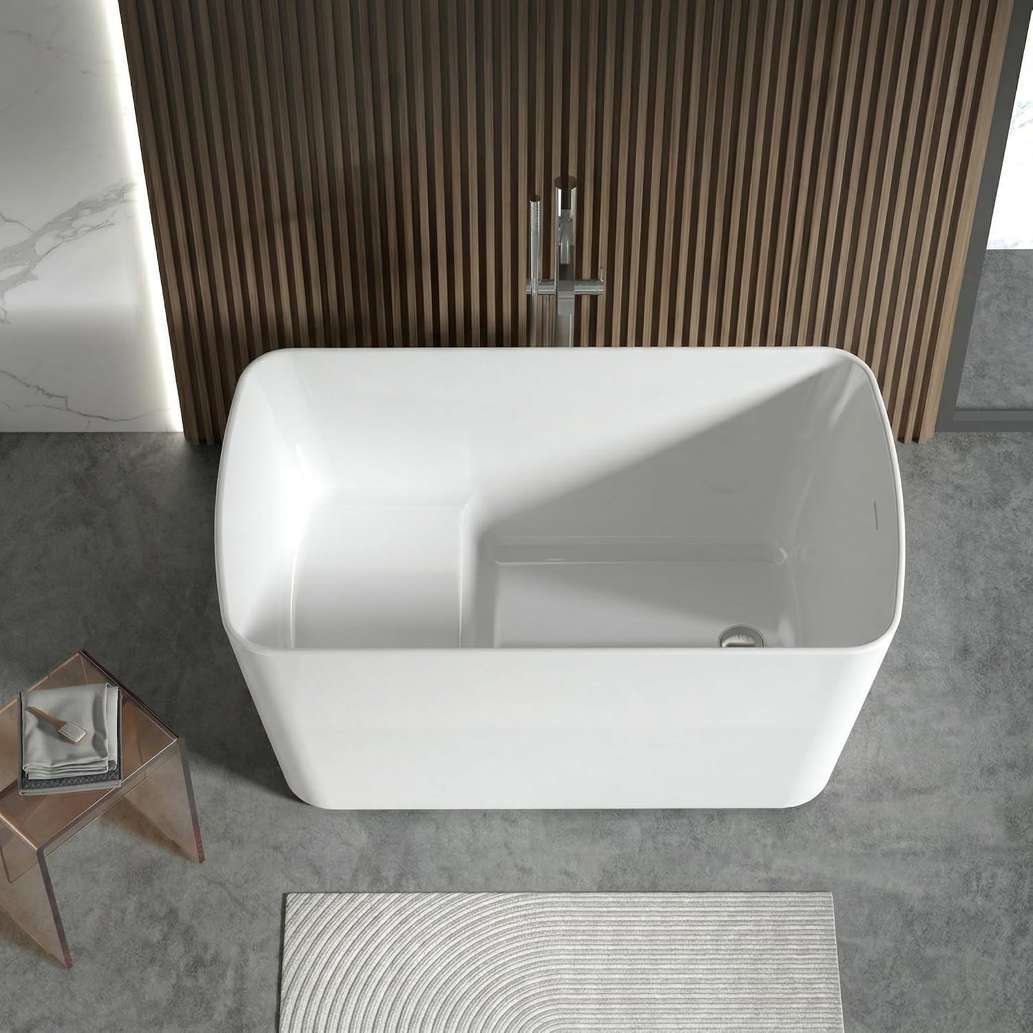 GAOMON - 55 Inch Small Square Freestanding Acrylic Bathtub- 1400mm Compact Size- Full White Finis...