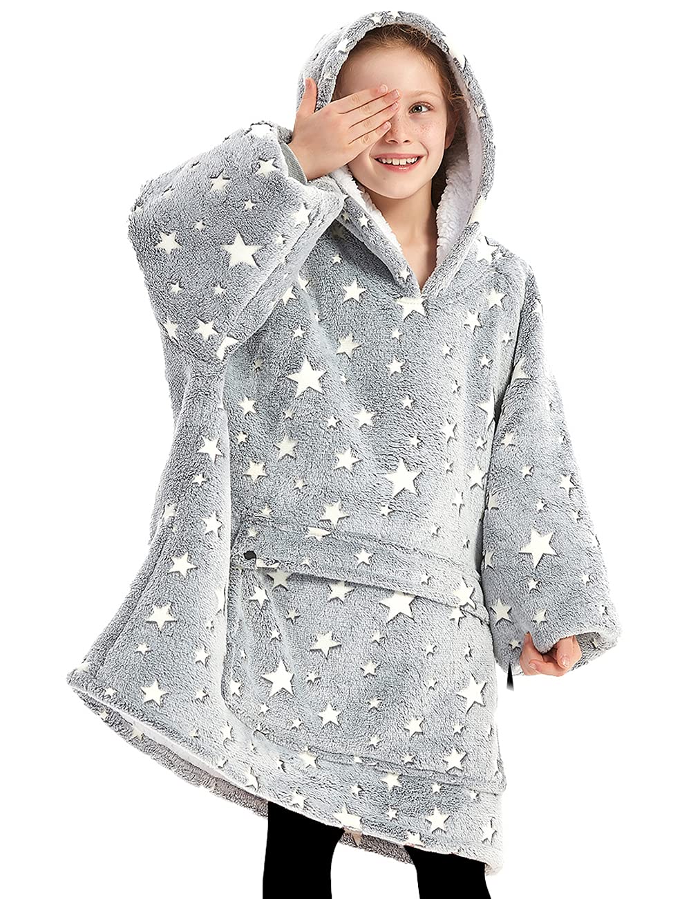 Yichuhaoxi  Wearable Blanket Hoodie for Kids Sherpa Patterns Oversized Sweatshirt Blanket with Pocket for 6 to 10 Year Old Boys and Girls Glow in