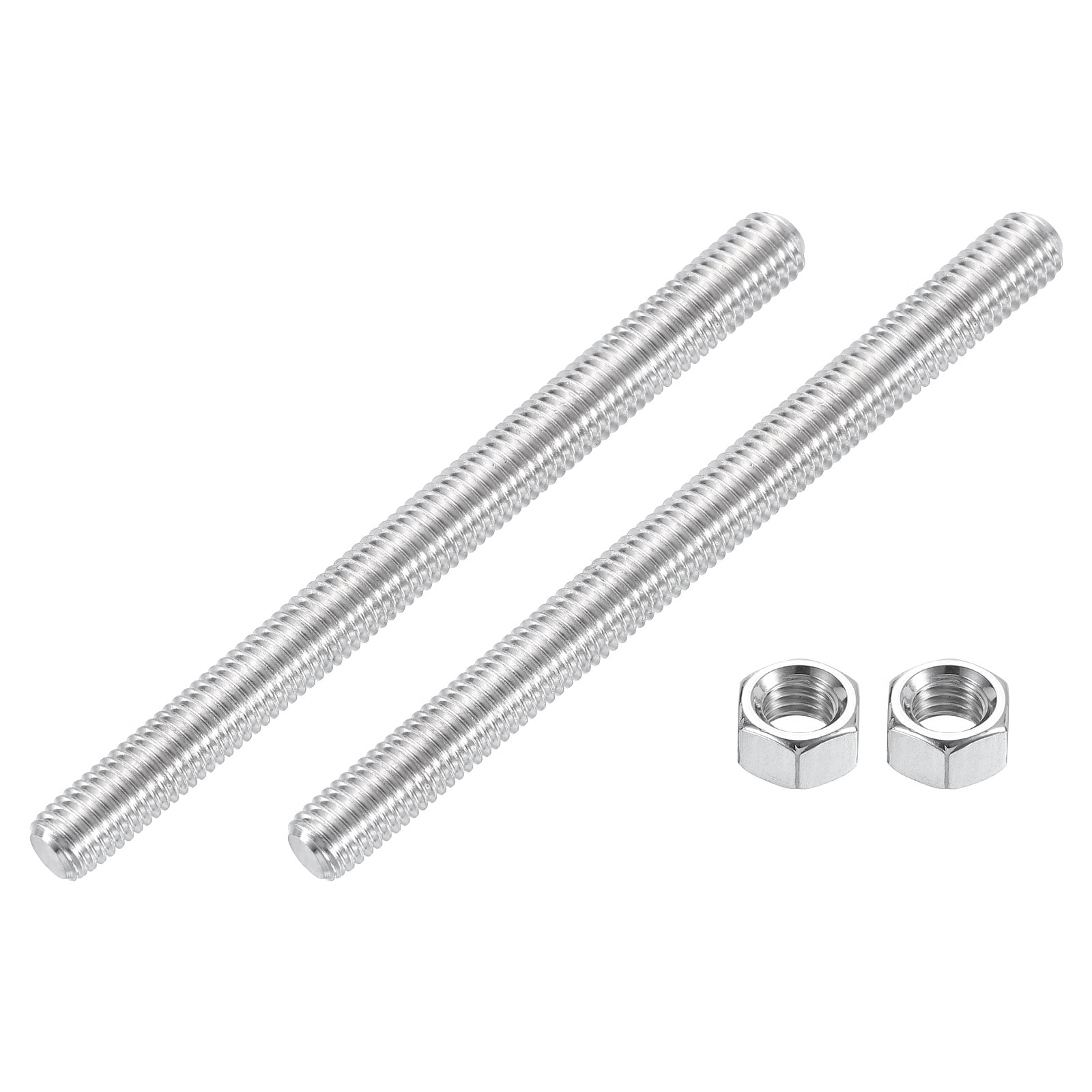 Unique Bargains 3/8inch-16 Fully All Threaded Rod 2pcs 304 Stainless Steel Long Threaded Screw 5inch Length Right Hand Threads for Furniture Mounting Assembly Fastening