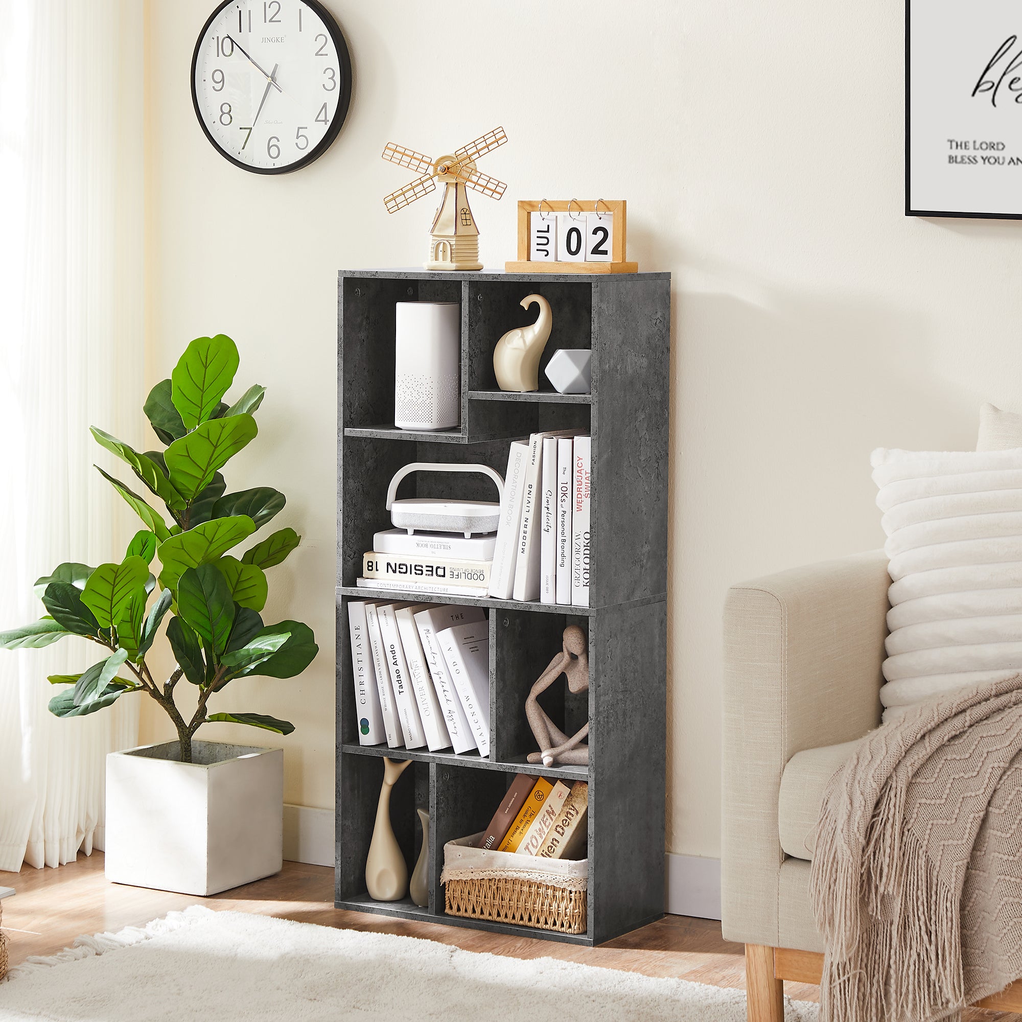 Vecelo LOE-B11-GRY 42 Inch High Bookcase 4 Tier Modern Storage Cabinet with Height Difference Shelves Floor Standing Display