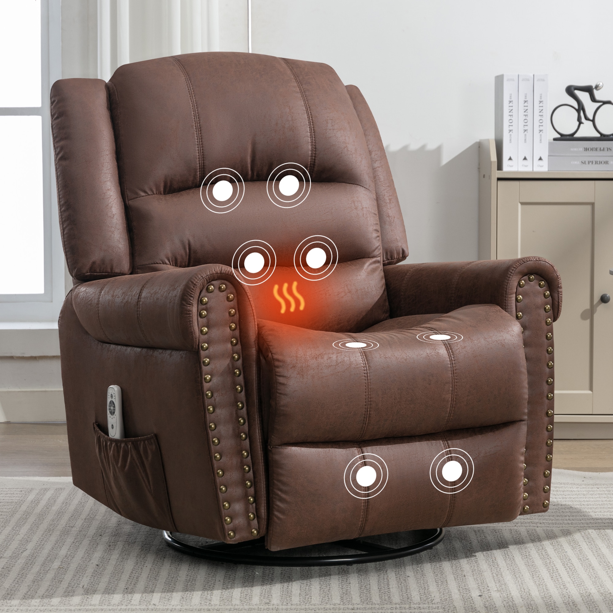 Mondawe OR-P16EA-OF Brown Faux Leather Upholstered Swivel Powered Reclining Massage Chair