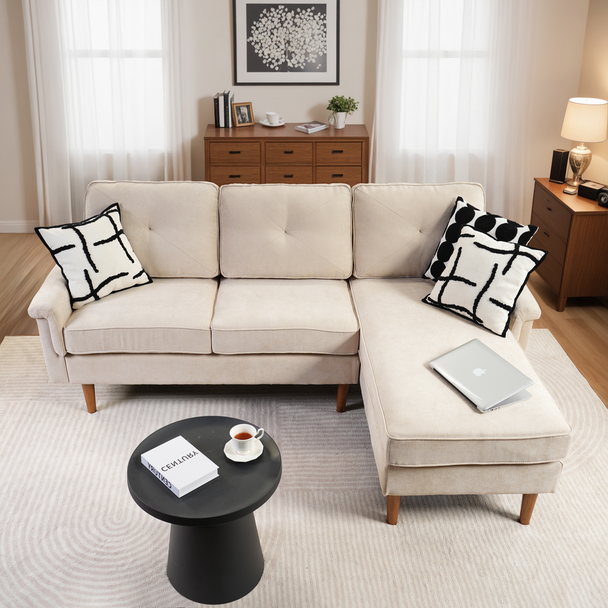 ALTRIGUS 6L-NOPR200-AL 87-in Modern Twill Beige-Right Chaise Twill 3 -seater Reclining Sofa