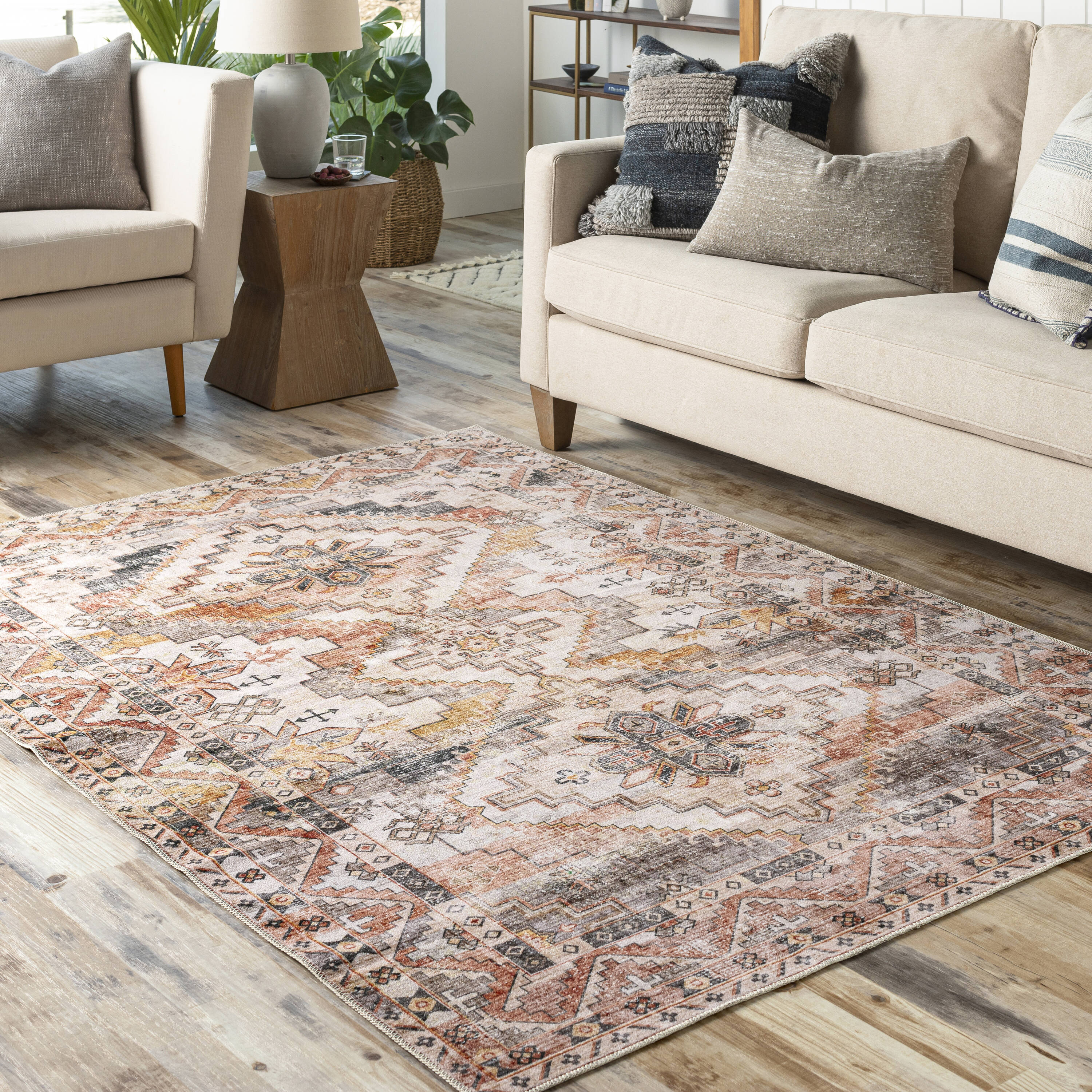 Livabliss RGE2309-576 Regen 5 x 8 (ft) Polyester Ivory, Rust, Mustard Rectangular Indoor Medallion Vintage Machine washable Area rug
