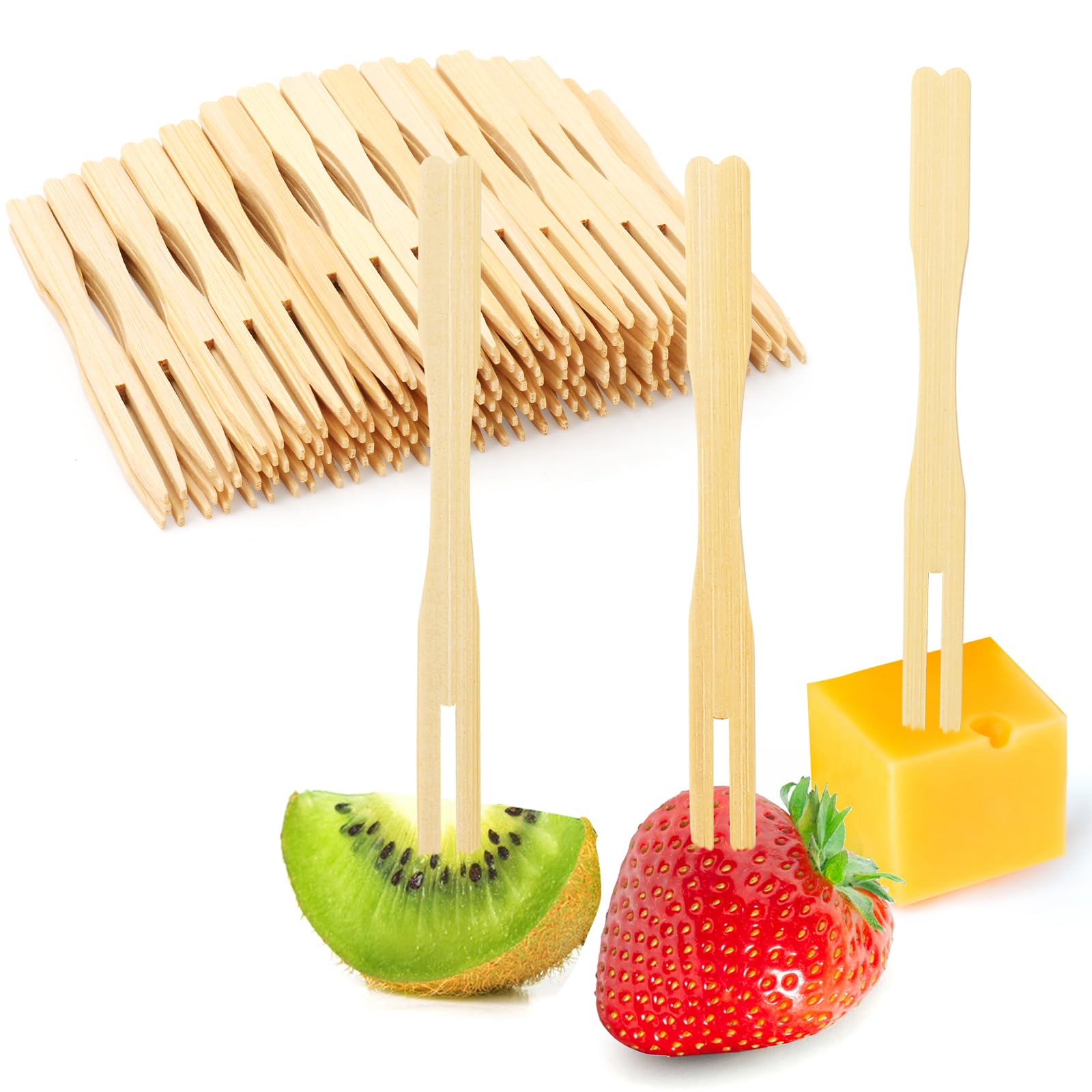 Vrbgify  400 pack Bamboo Appetizer Forks 3 Point 5 Inch Mini Disposable Wooden Forks for Charcuterie Boards Fruit Cheese Meatballs Cocktail Food