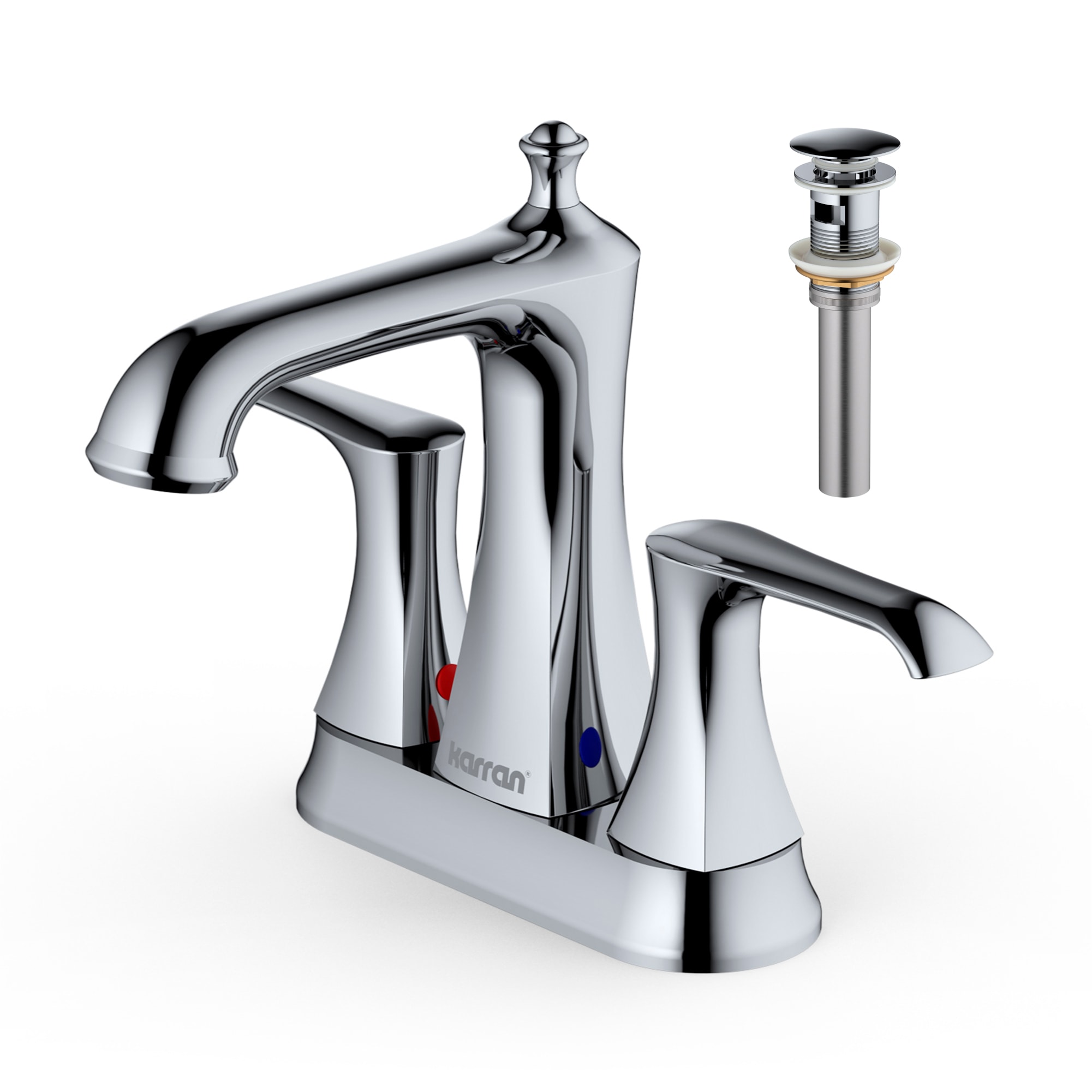 Karran KBF416C Woodburn Chrome 4-in centerset 2-handle Low-arc Commercial/Residential Handle Bathroom Sink Faucet with Drain