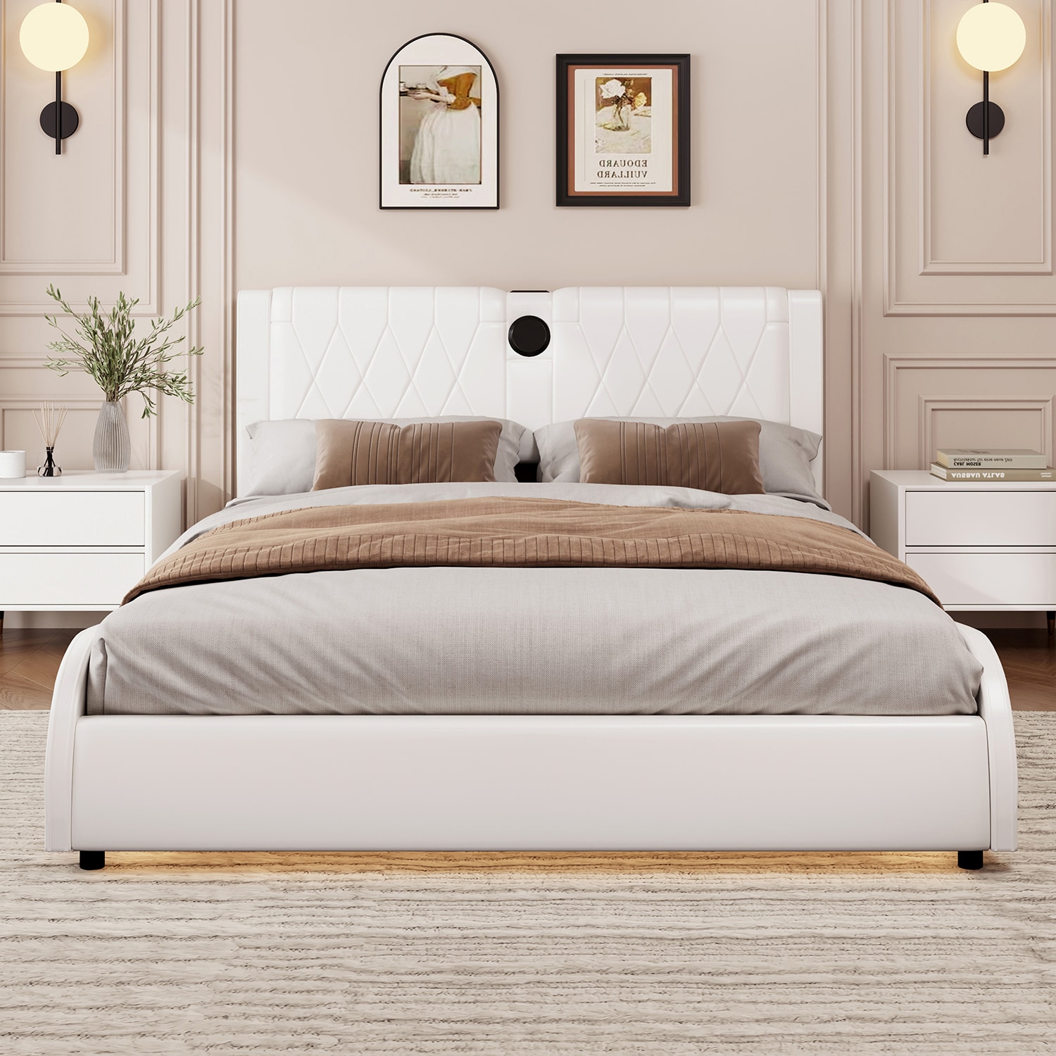 Mondawe MO-B16745A White King Metal Platform Bed