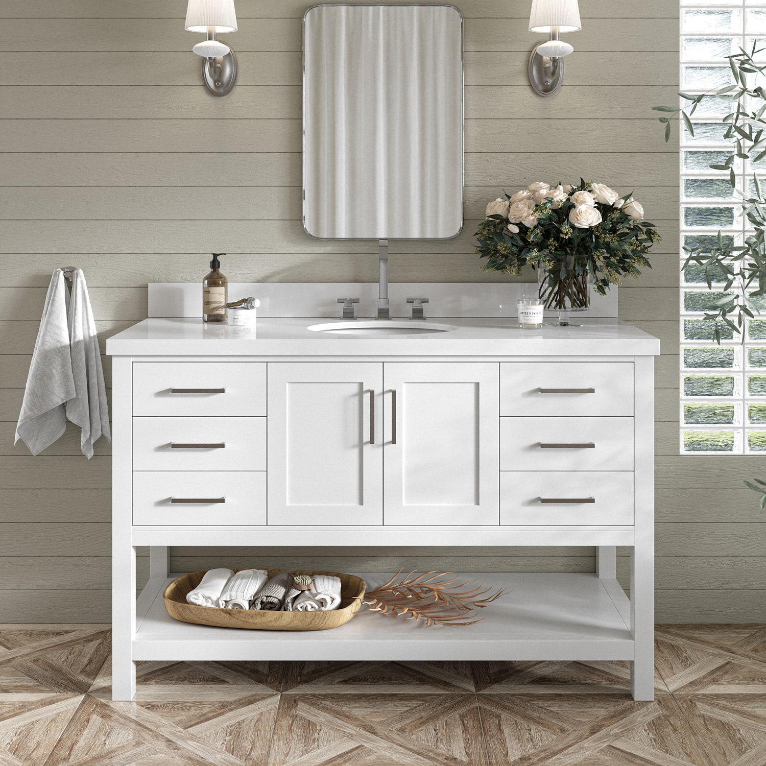 ARIEL S055SWQOVOWHT Magnolia 55-in White Undermount Single sink Bathroom Vanity with Pure White Quartz Quartz Top