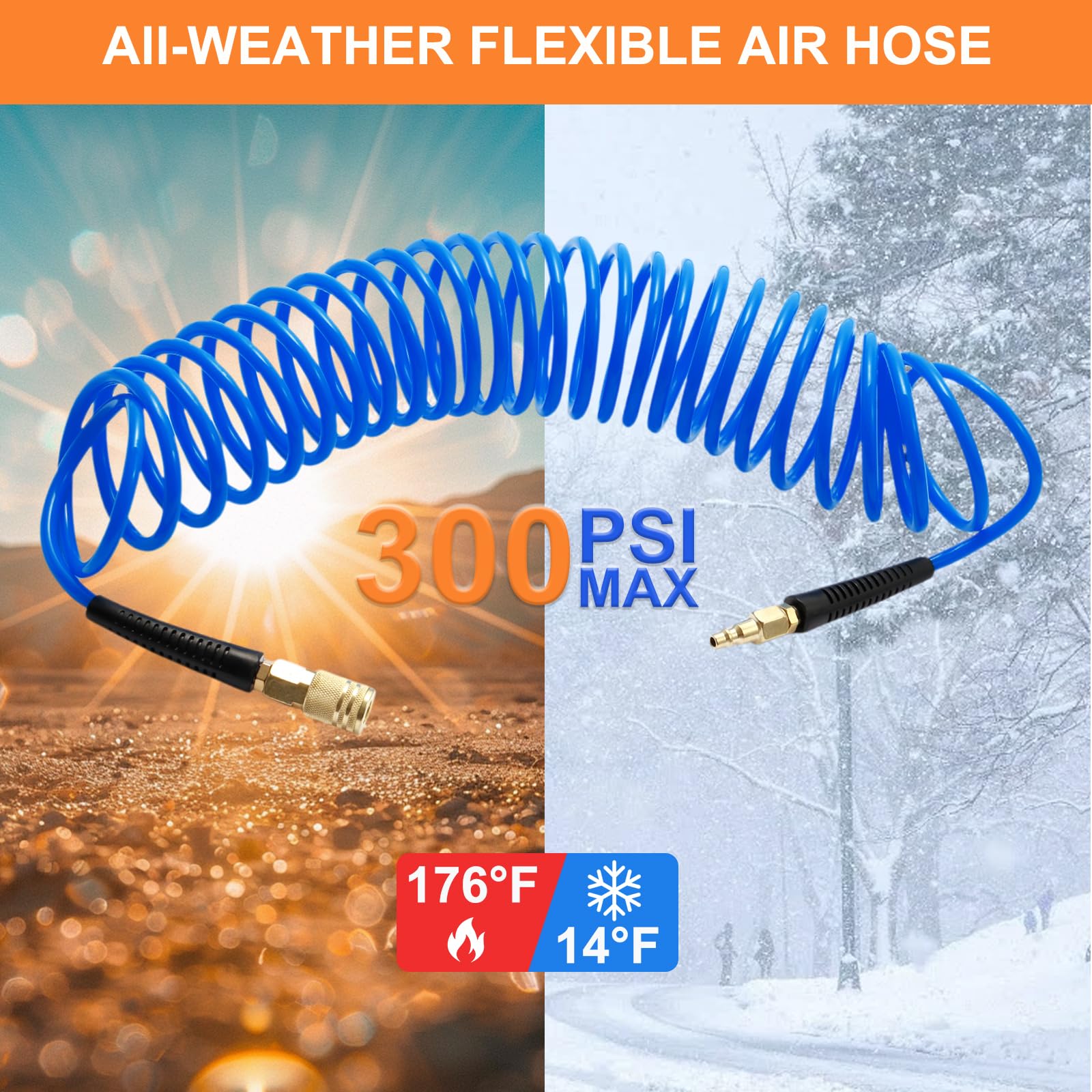 Phewnyzo PU Recoil Air Hose 1/4 NPT Polyurethane Coiled Air Compressor ...