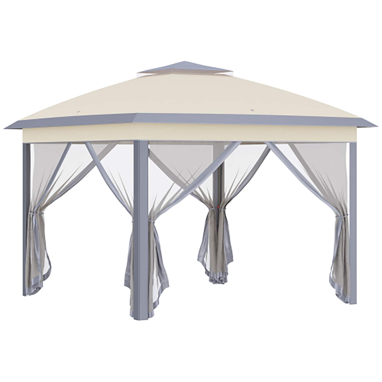 GZMR GM-AB-00596 11-ft x 11-ft 11' x 11' Pop Up Canopy Tent with Netting and Carry Bag Beige Gazebo with Soft Top Roof (Screen Included)