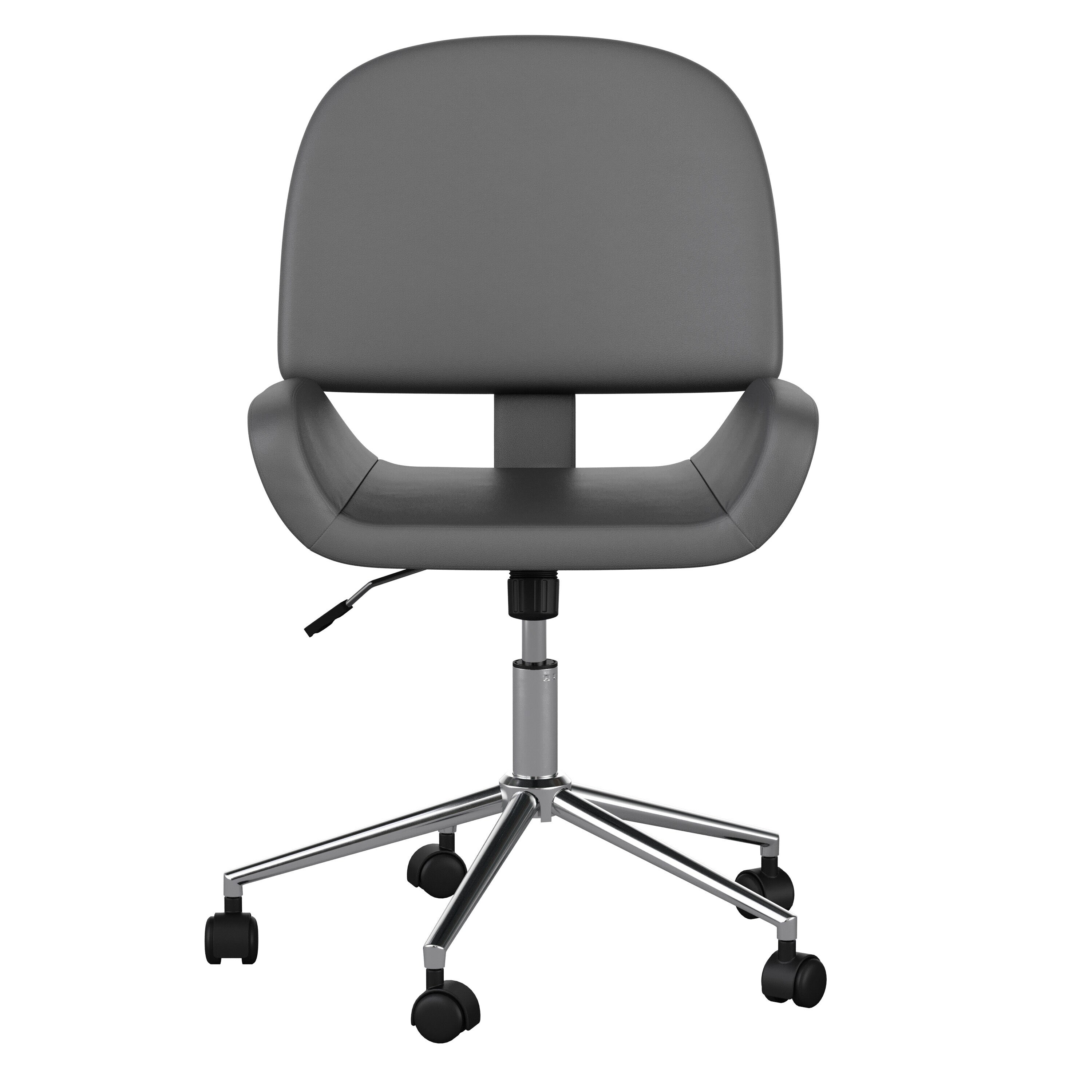 Gray Faux Leather Armless Swivel Office Chair with Polished Nickel Frame