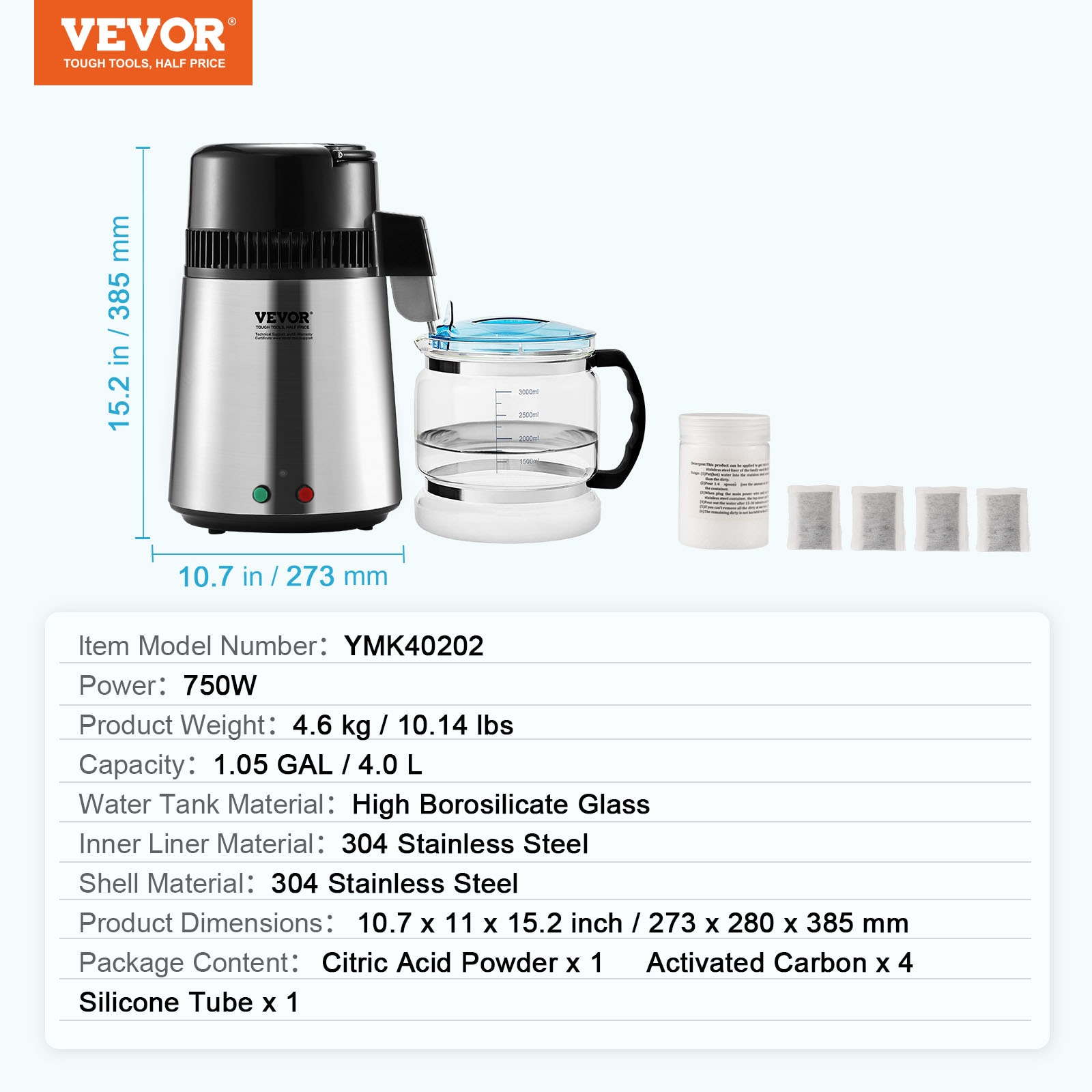 VEVOR 750 W 6.3 Gal/D Water Distiller Silver 1-Cup Corded Electric Kettle with Automatic Shut-Off BXGZLSJYS4LD2TK5LV1 simolary.com 21 VEVOR 750 W 6.3 Gal/D Water Distiller Silver 1-Cup Corded Electric Kettle with Automatic Shut-Off BXGZLSJYS4LD2TK5LV1 Simolary simolary.com 21