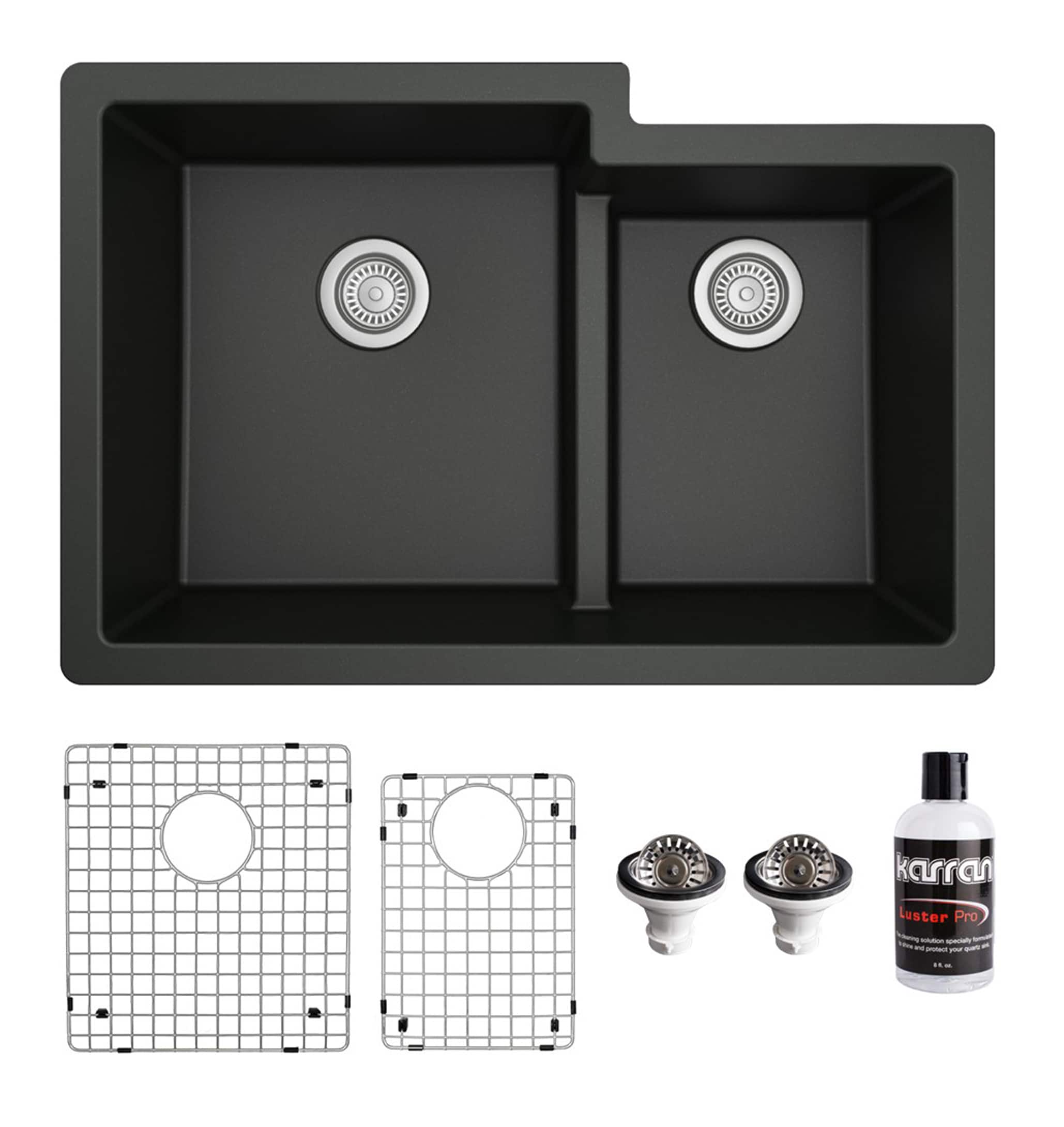 Karran QU-811-BL-PK1 Undermount 32-in x 21.25-in Quartz Double offset bowl Kitchen Sink