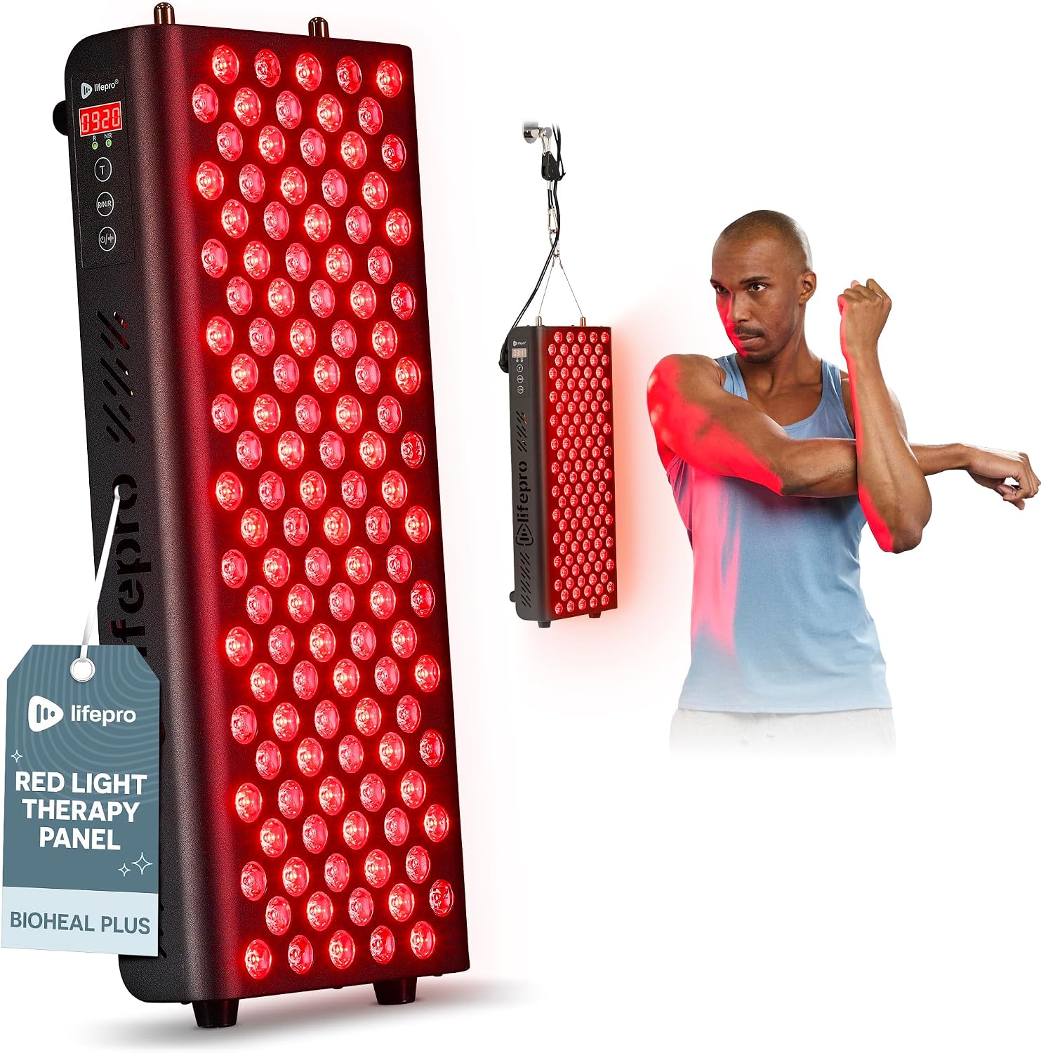 Lifepro BioHeal Red Light Therapy Panel for Body 120 Dual Chip LEDs 660nm and 850nm Near Infrared Red Light Therapy Lamp with Door Hanging Kit and Protective Eyewear