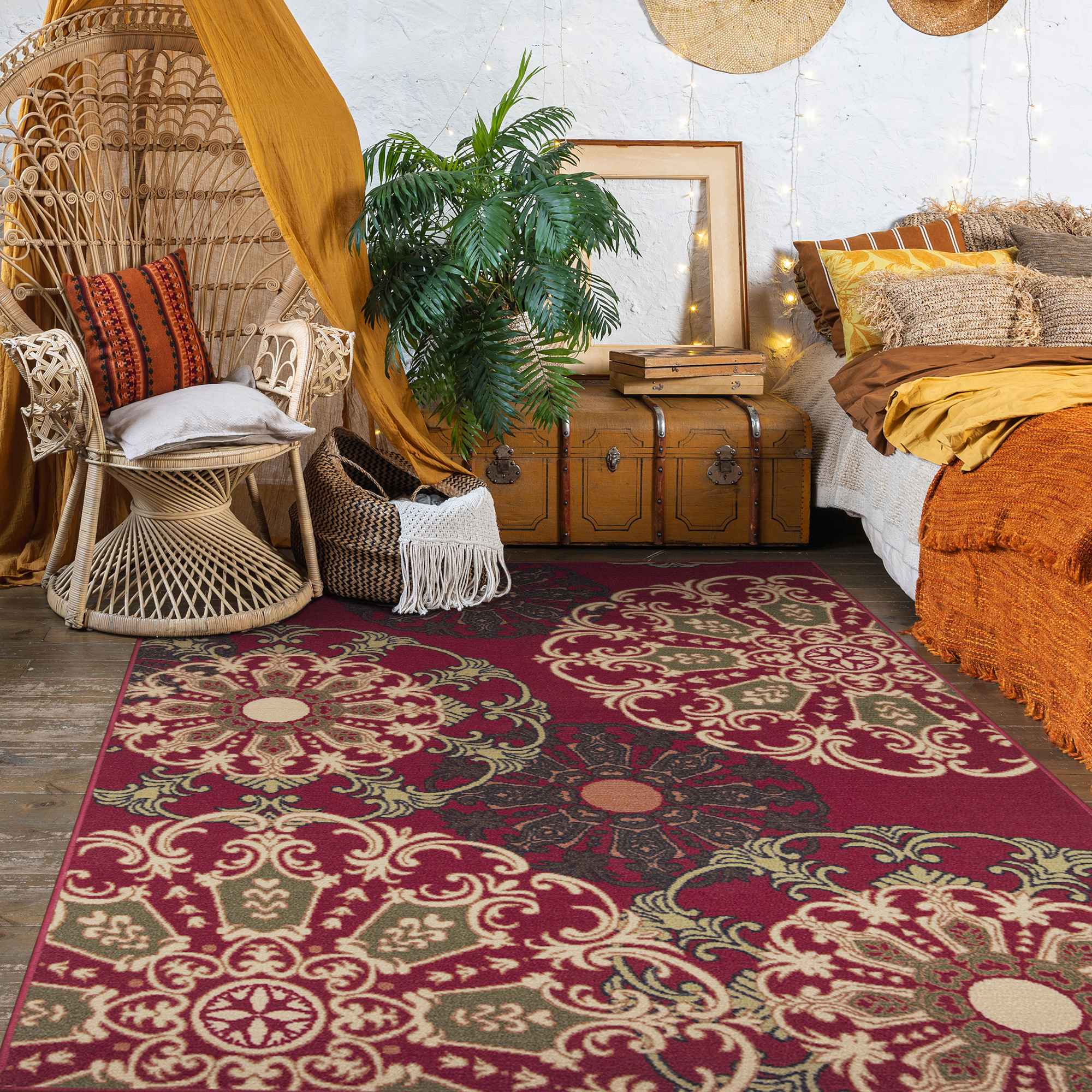 Ottomanson LVN5360-5X7 Living 5 X 7 (ft) Red Indoor Medallion Oriental Machine Washable Area Rug