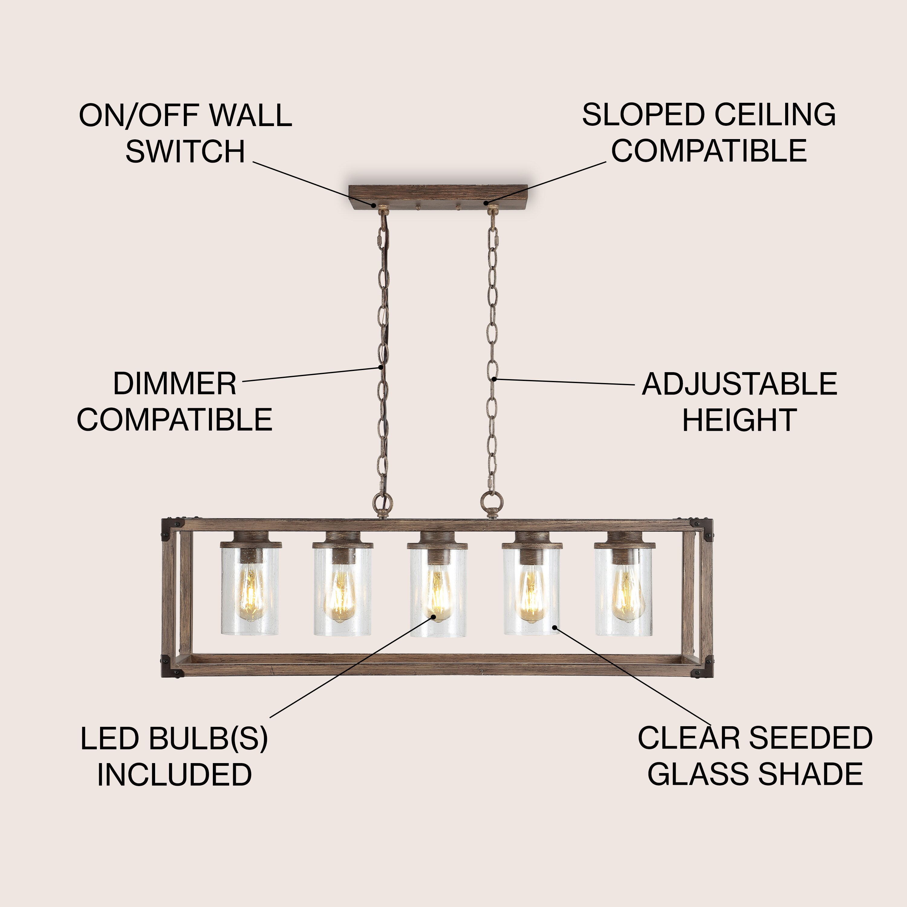 Zeniba 36" Rustic Farmhouse LED Pendant with Seeded Glass - Oil-rubbed Bronze
