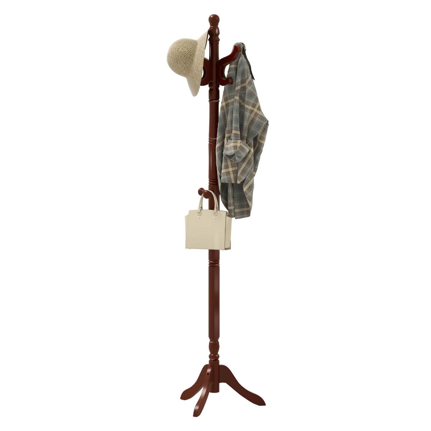 Costway HCST08393 Solid Rubber Wood Coat Rack with 3 Adjustable Heights and 11 Hooks for Hallway Brown