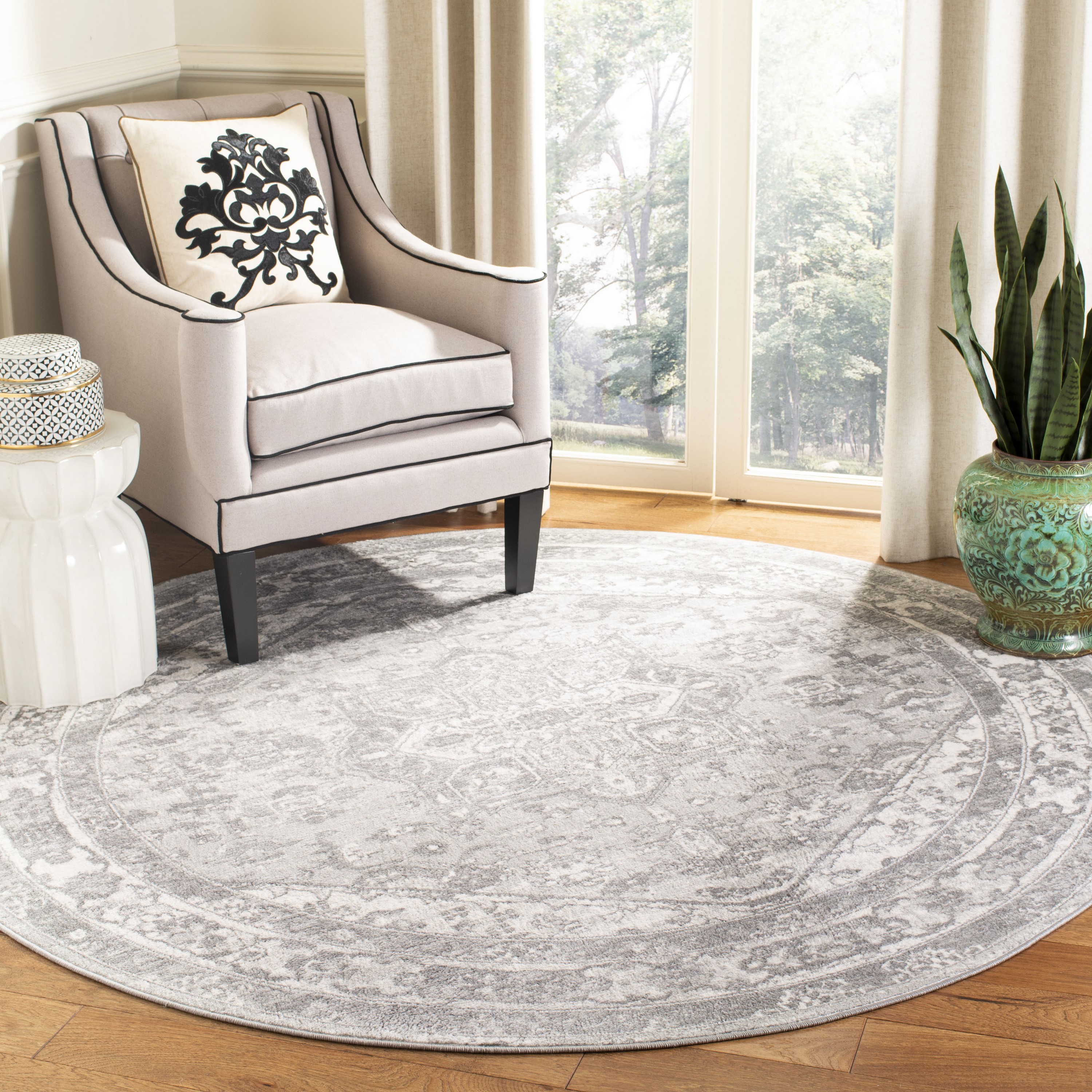 Safavieh Brentwood Vessie x Cream/Gray Round Indoor Abstract  Farmhouse/Cottage Area Rug in the Rugs department at