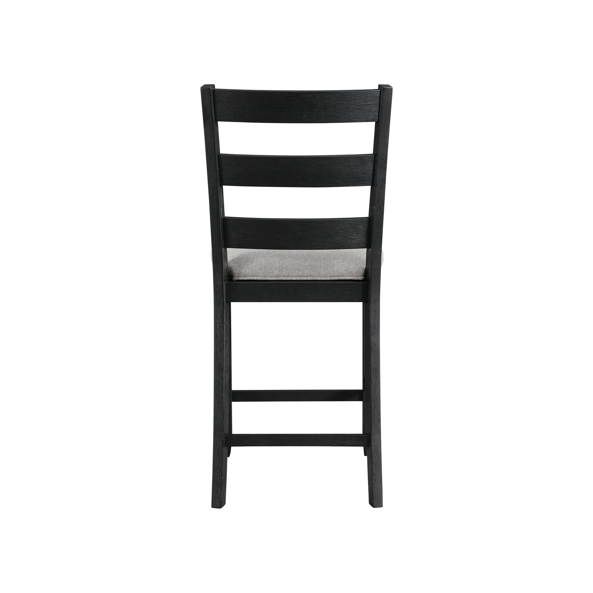 Ladderback Black Wood Side Chair with Grey Upholstered Seat