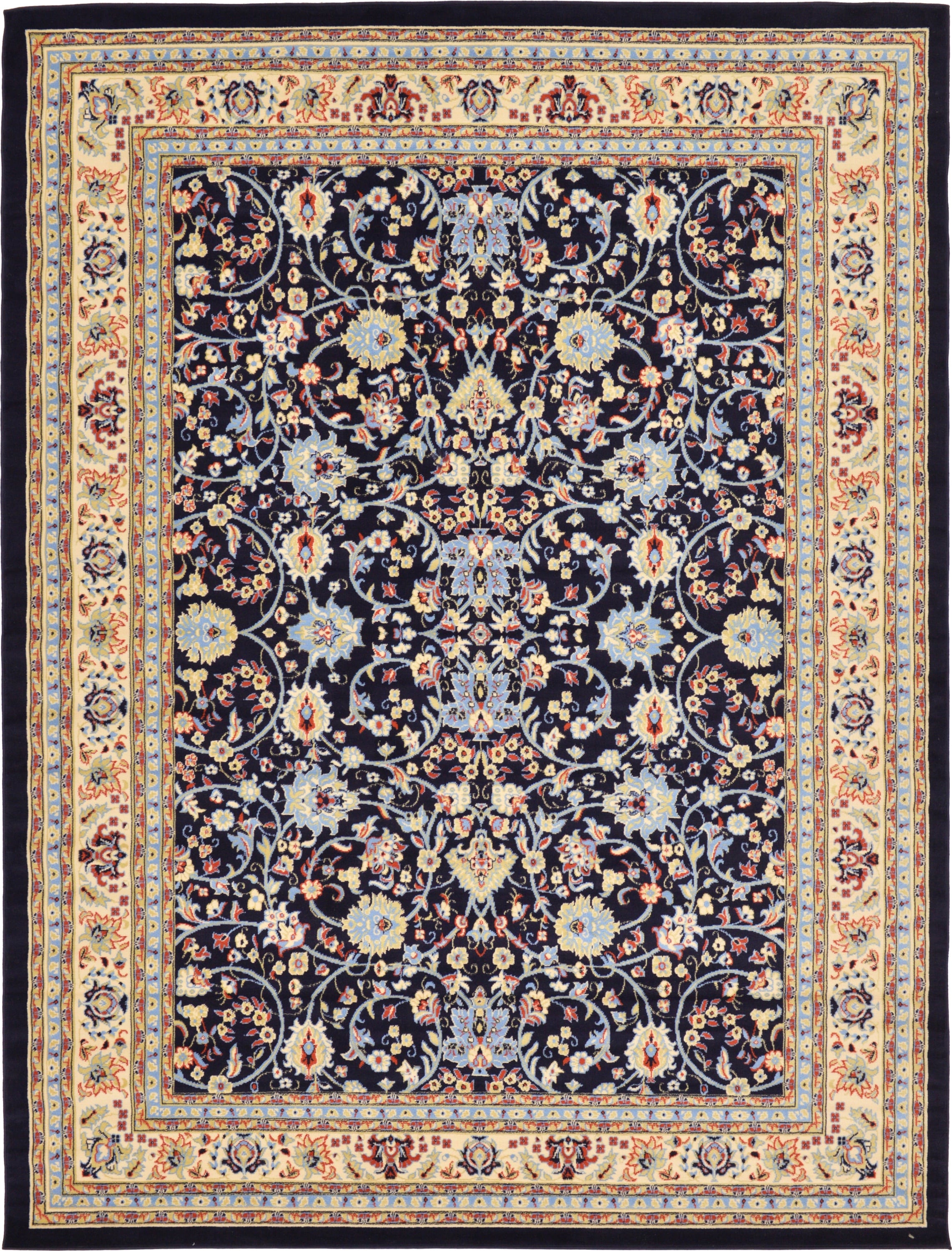Unique Loom 3128767 Washington Sialk Hill 9 x 12 (ft) Loomed Polypropylene Navy Blue/Ivory Rectangular Indoor Floral/Botanical Vintage Area rug