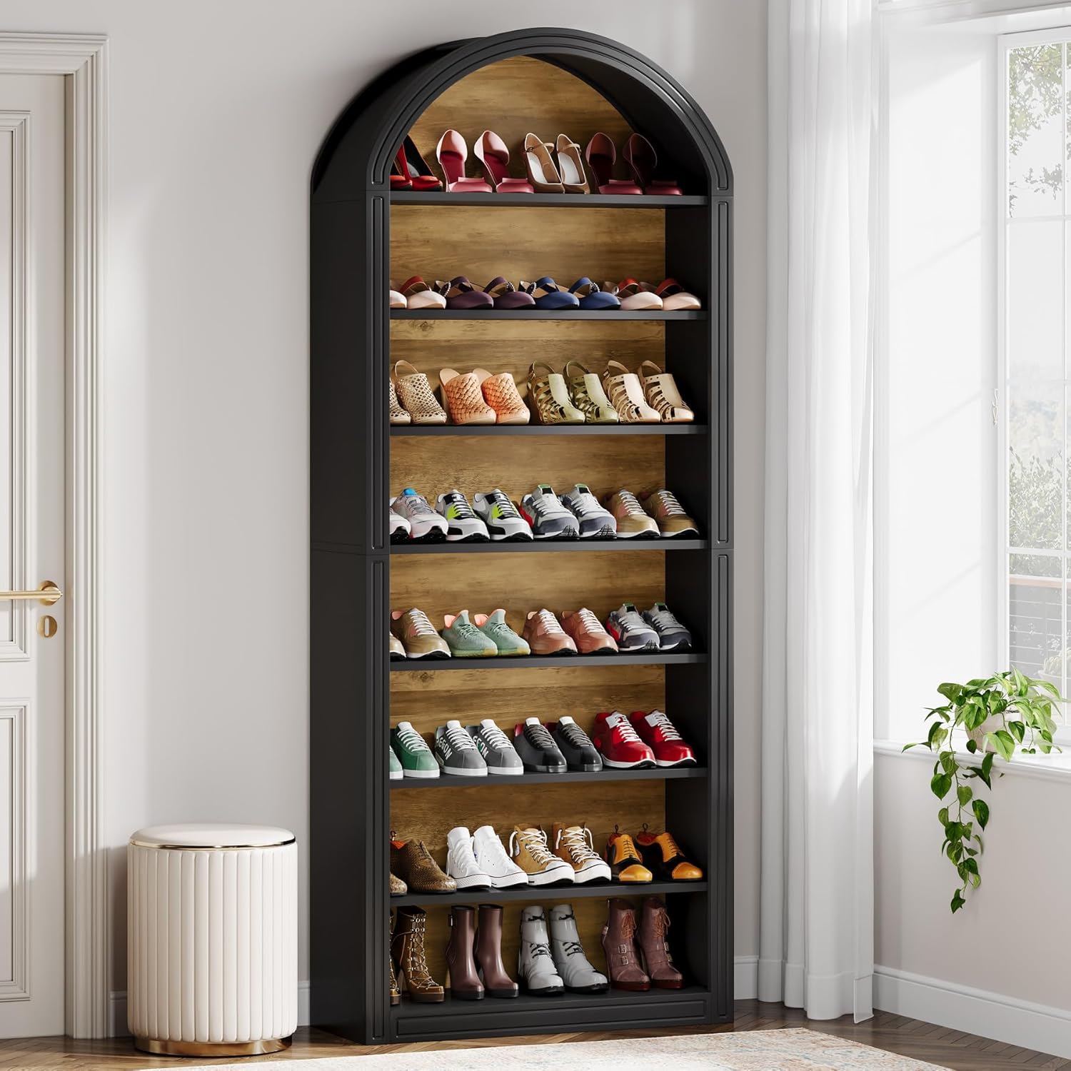 Tribesigns 79.5 inch H 8 Tiers 30 pair Black and Brown Shoe Storage Rack