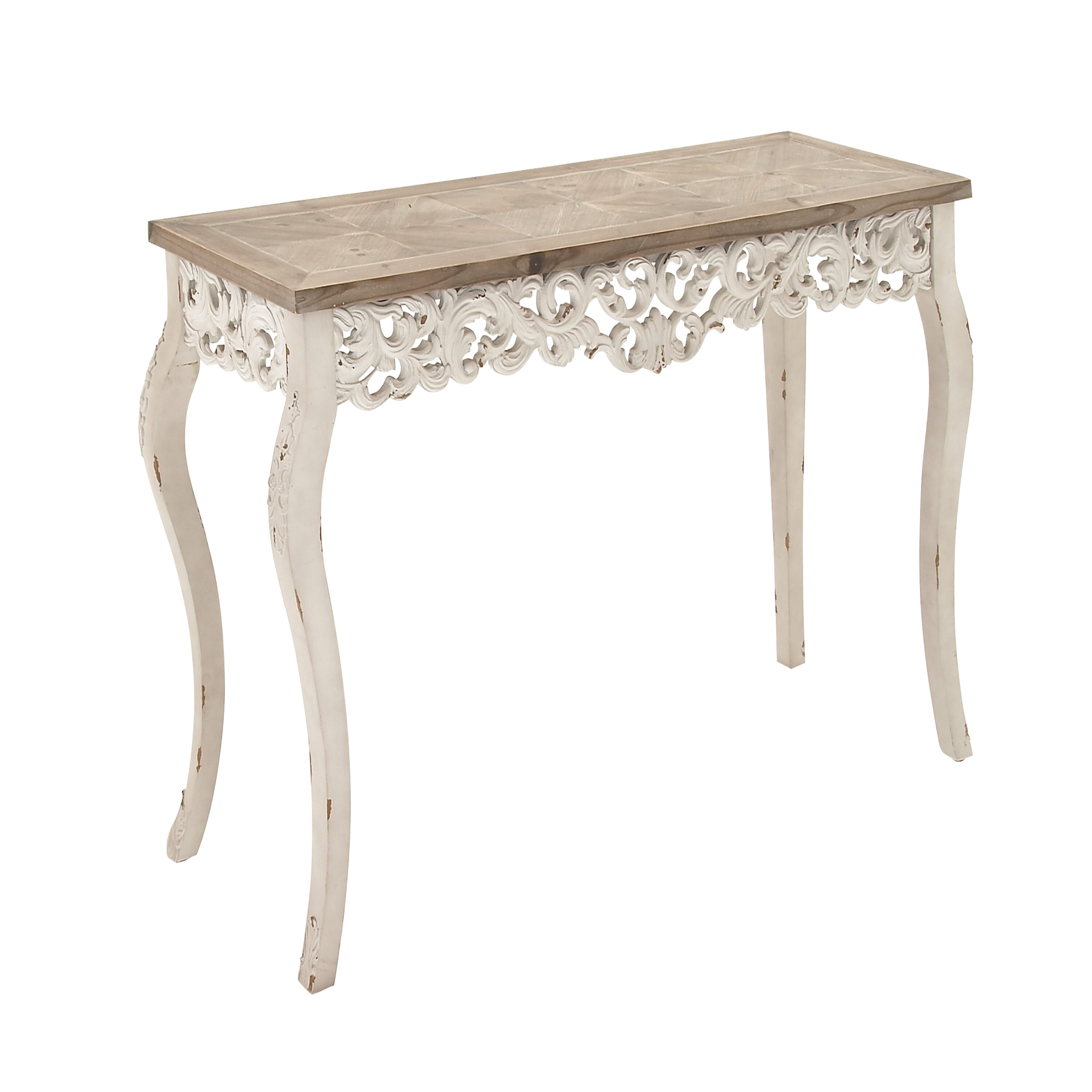 Elegant Farmhouse 46" White and Brown Wood Carved Console Table