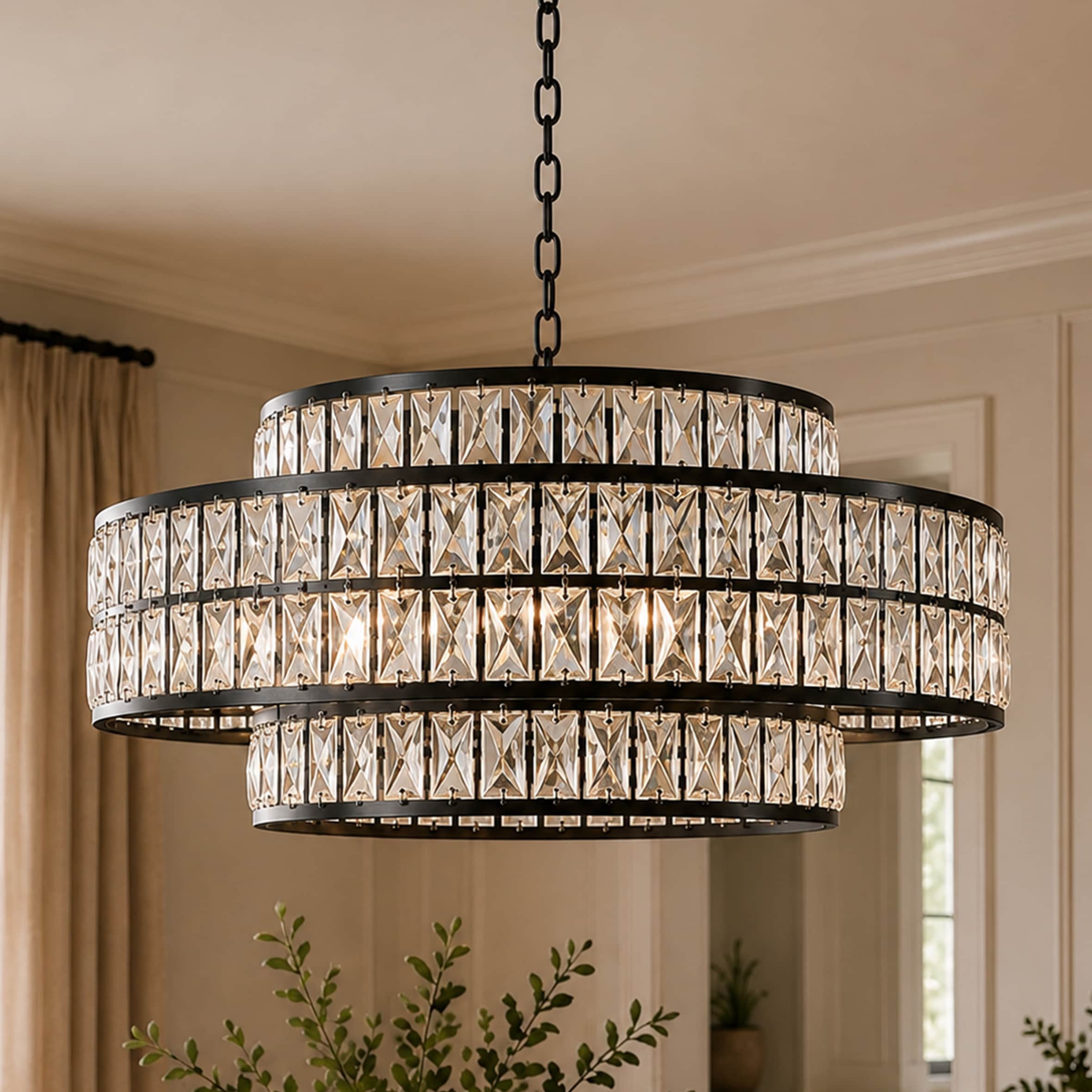 AloaDecor Lighting 8 -Light Matte Black Crystal Clear glass Metal Chandelier