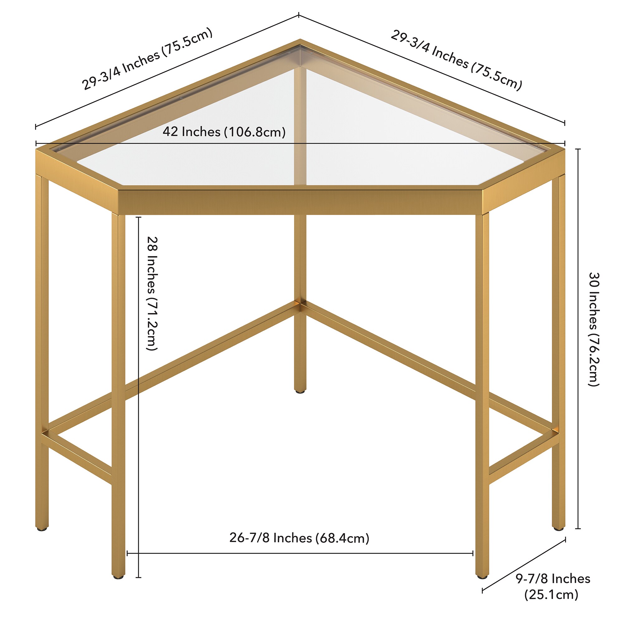 Alexis Minimalist Brass & Glass Corner Desk