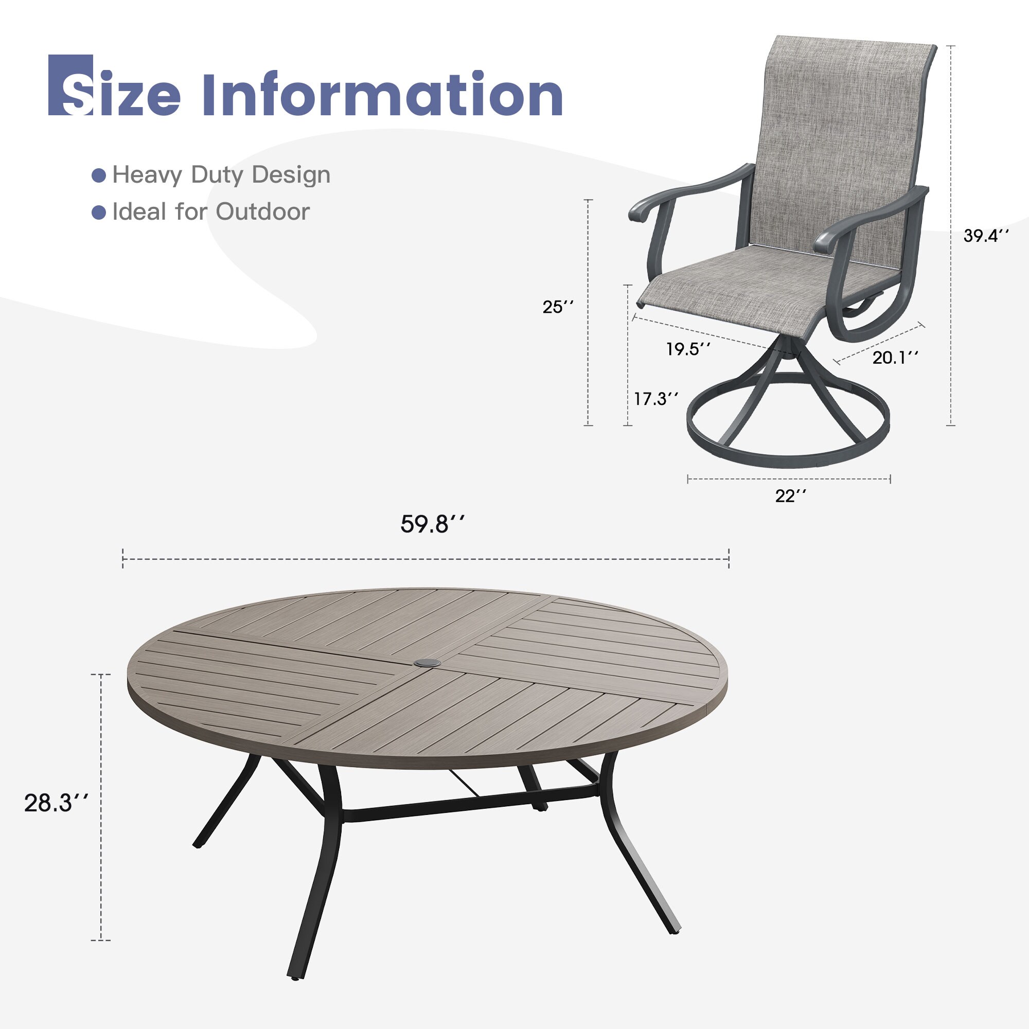 VICLLAX DTR05GY-KDCS03GY-9V Patio-Dining-Sets - View #3