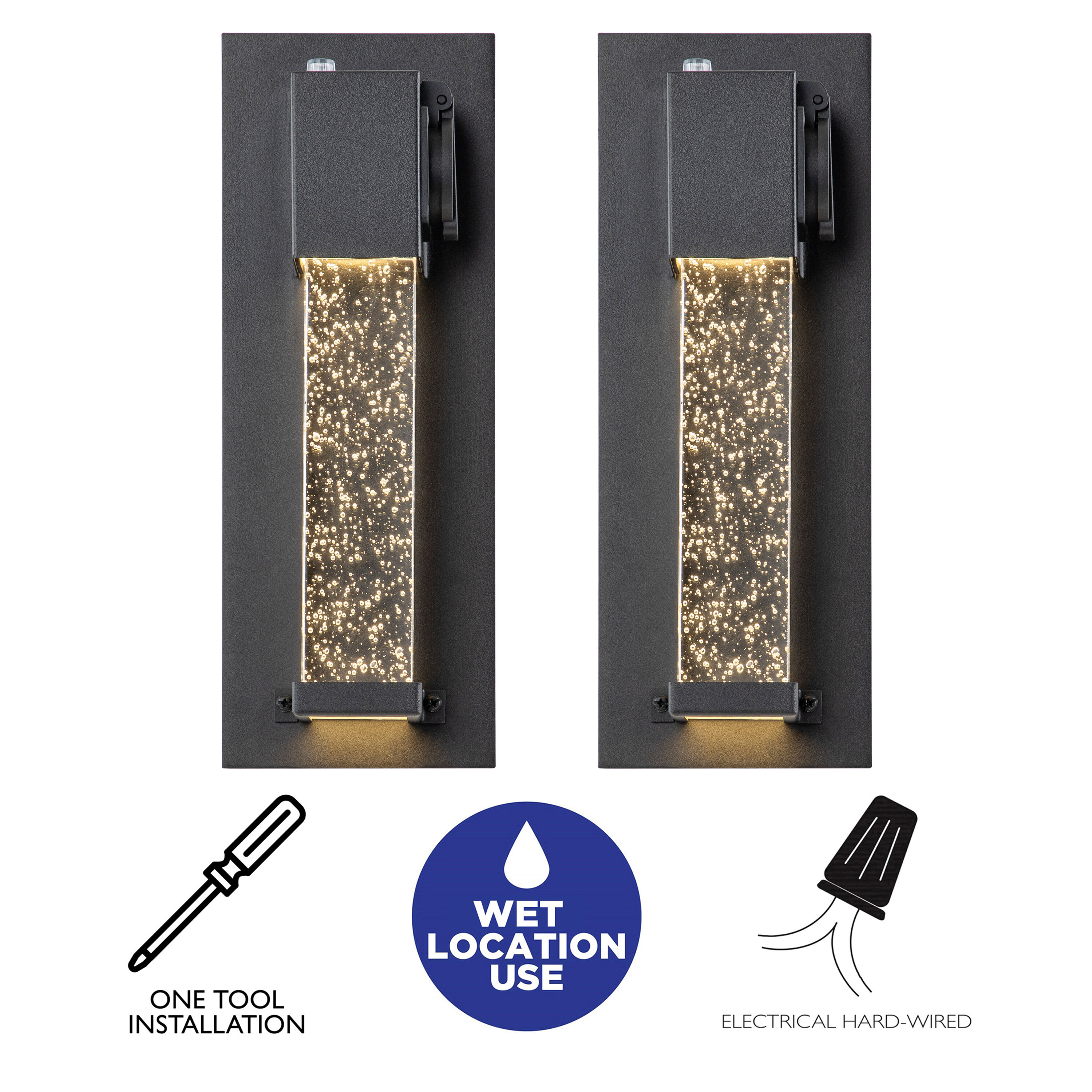 Matte Black Dusk to Dawn LED Outdoor Wall Light with Clear Bubble Glass, 2-Pack