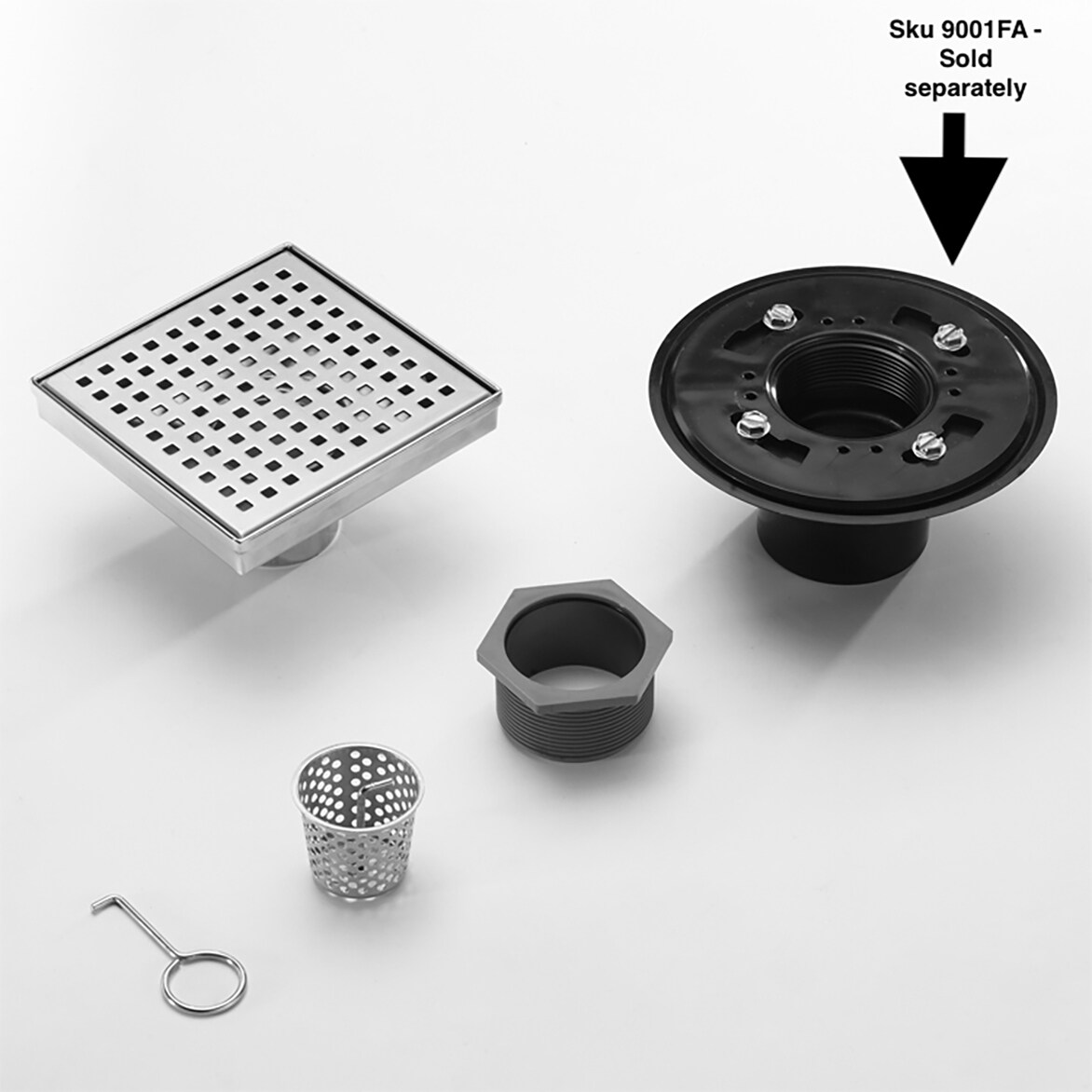 Square Shower Drain Assembly Kit with Pebbles Pattern, Polished Stainless Steel Grate Cover, WarmlyYours Pro Gen II ABS