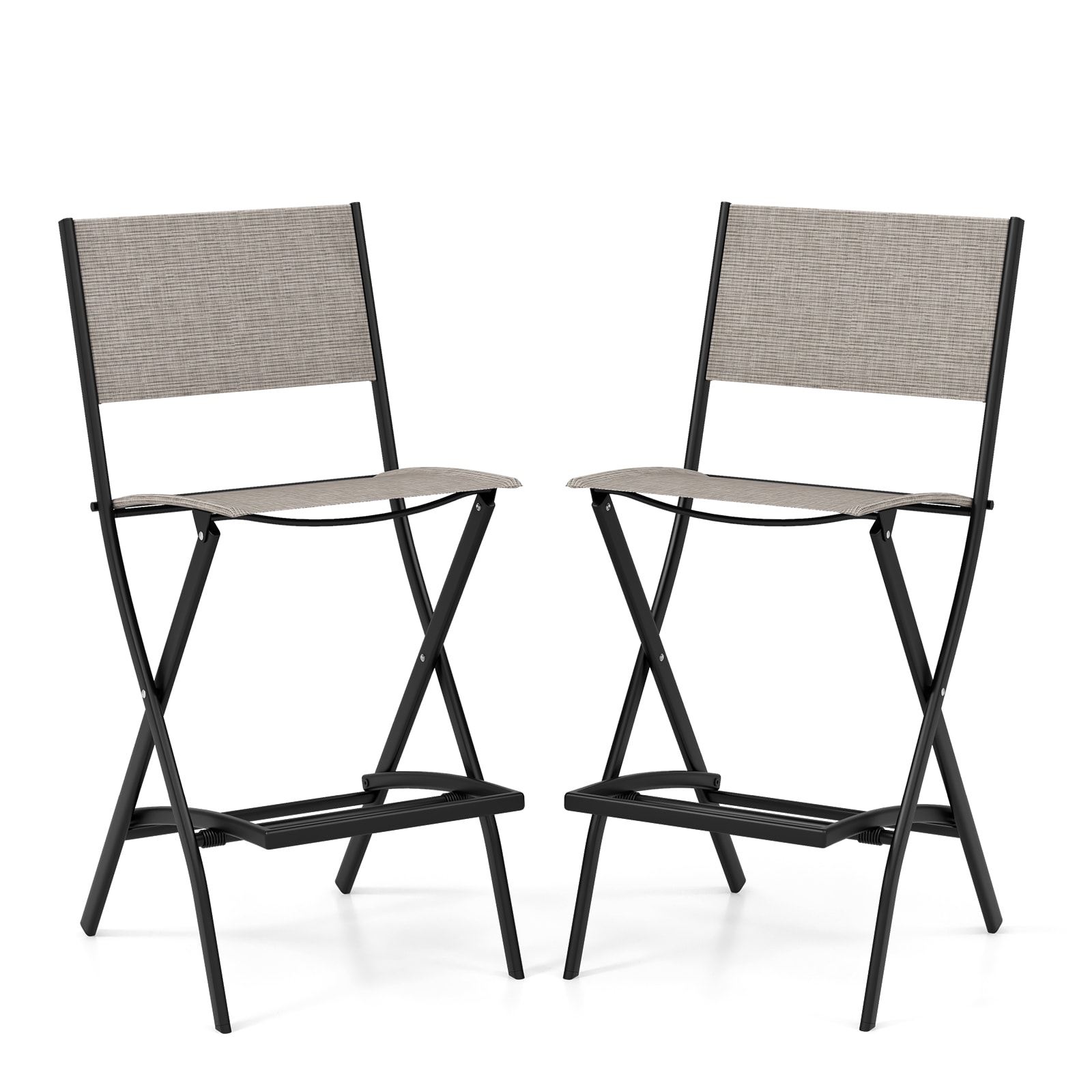 Slickblue D-CO-2-FC14311PN Set of 2/4- Blue/ Coffee 28 inch Folding Bar Stools with Fabric Seat Metal Frame Anti-Slip Foot Pads Backrest and Footrest for Patio Garden Poolside Indoor
