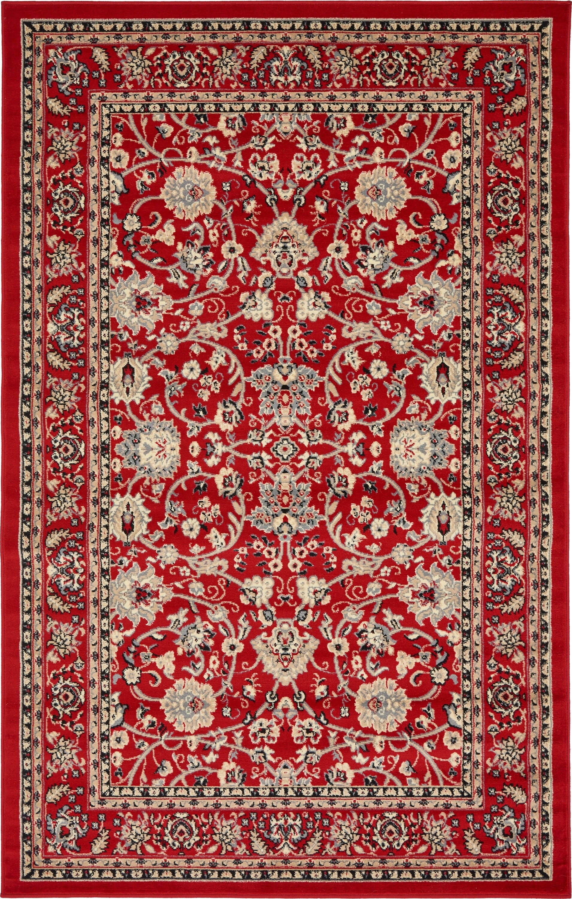 Unique Loom 3134497 Washington Sialk Hill 5 x 8 (ft) Loomed Polypropylene Red/Ivory Rectangular Indoor Floral/Botanical Area rug